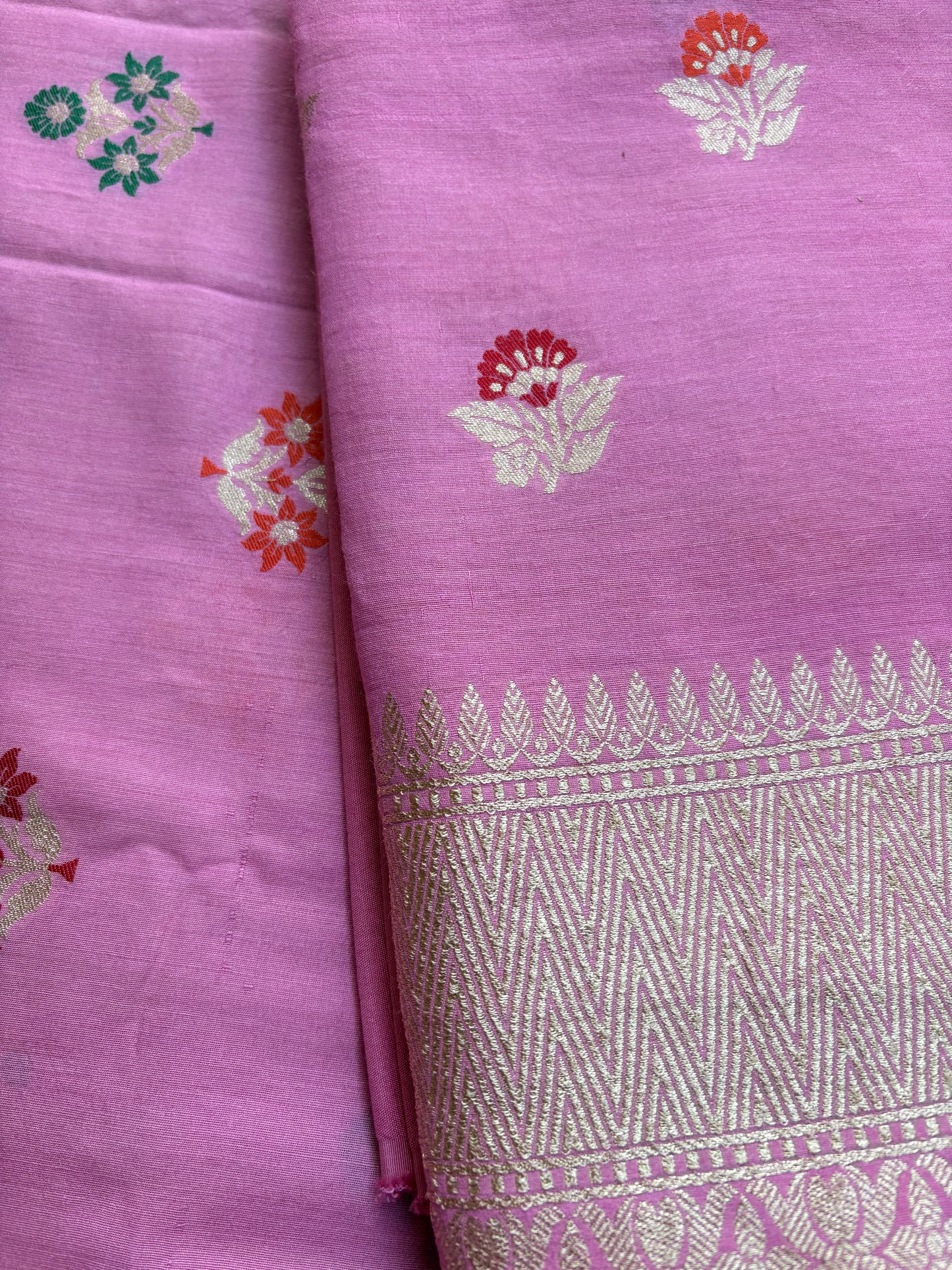 Pink meenadar moonga silk 3 piece suit set