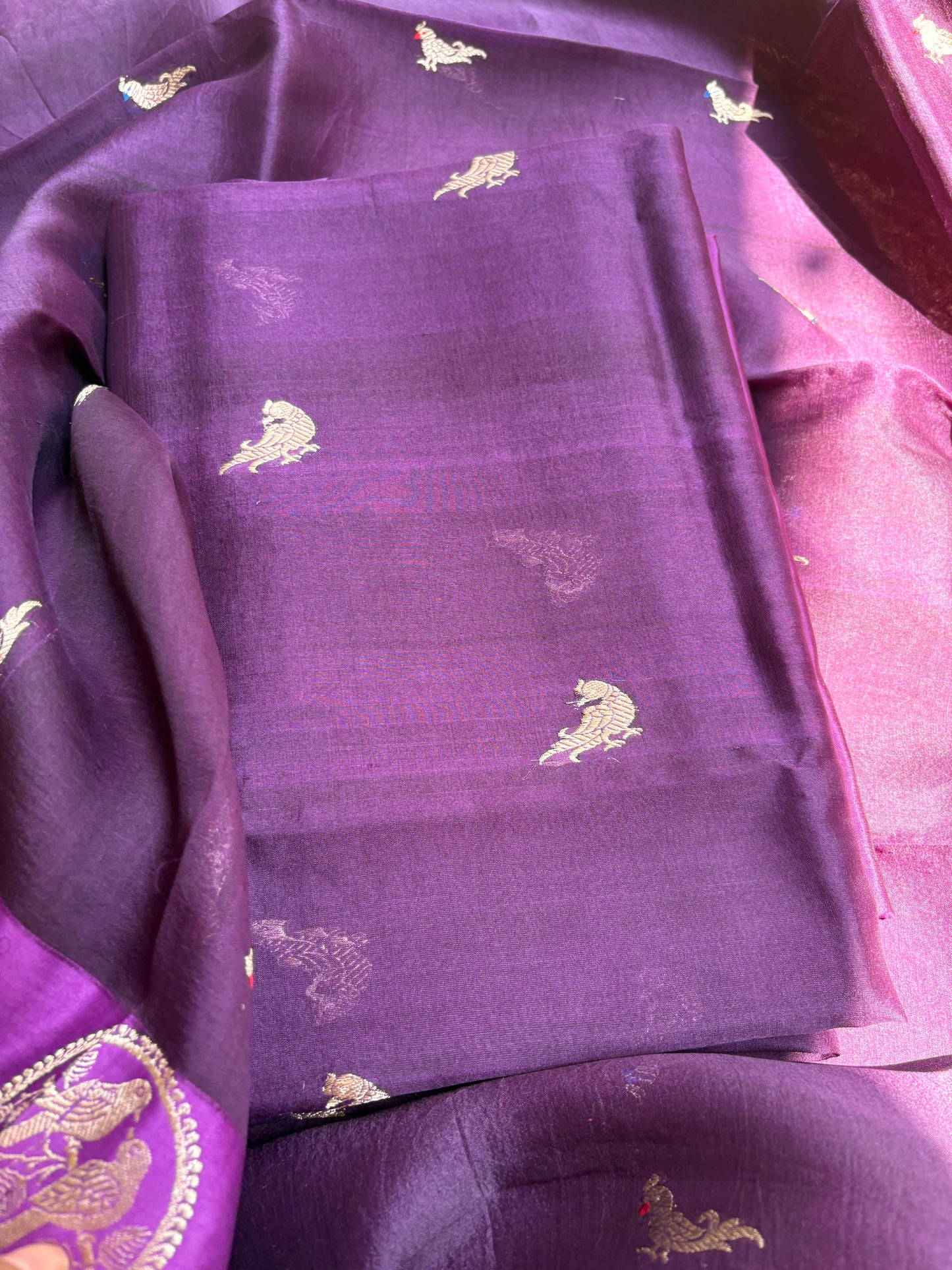 Purple kora kadhwa silk 3 piece suit set