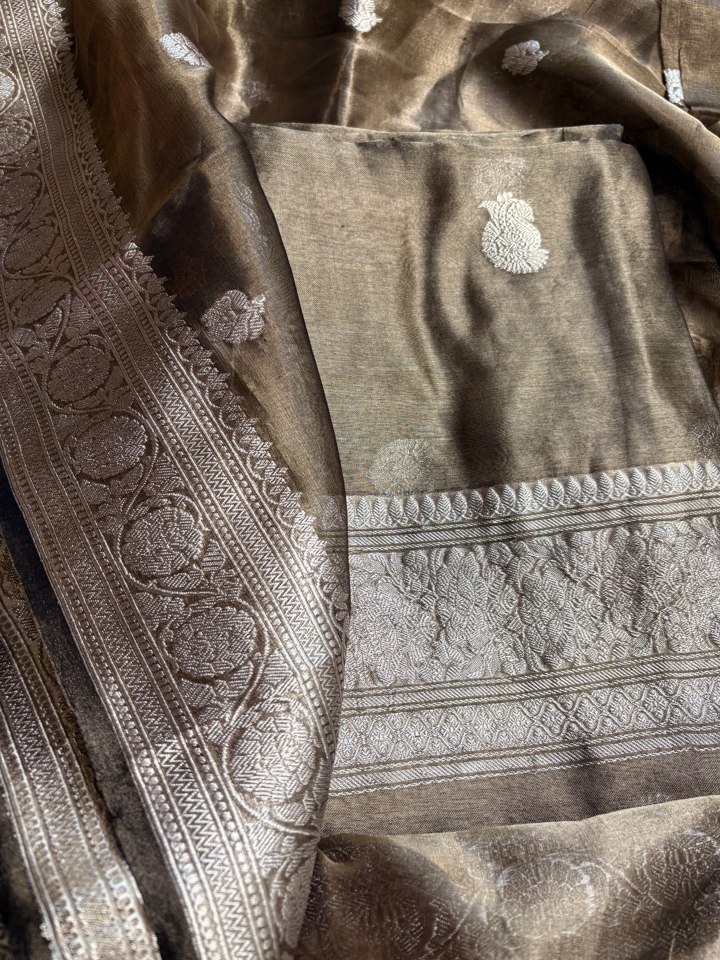 Black tissue silver zari suit set