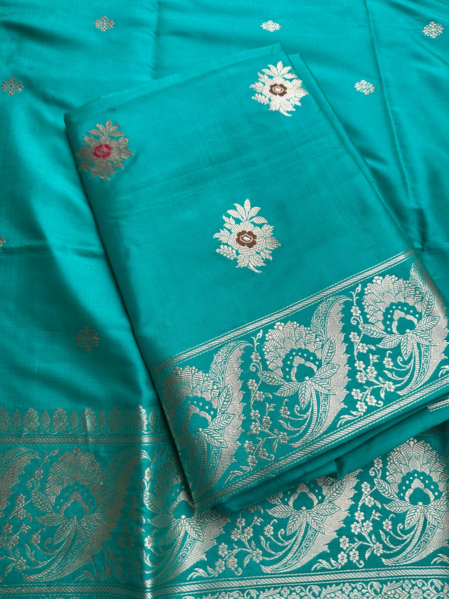 Sea green katan by katan silk 3 piece suit set