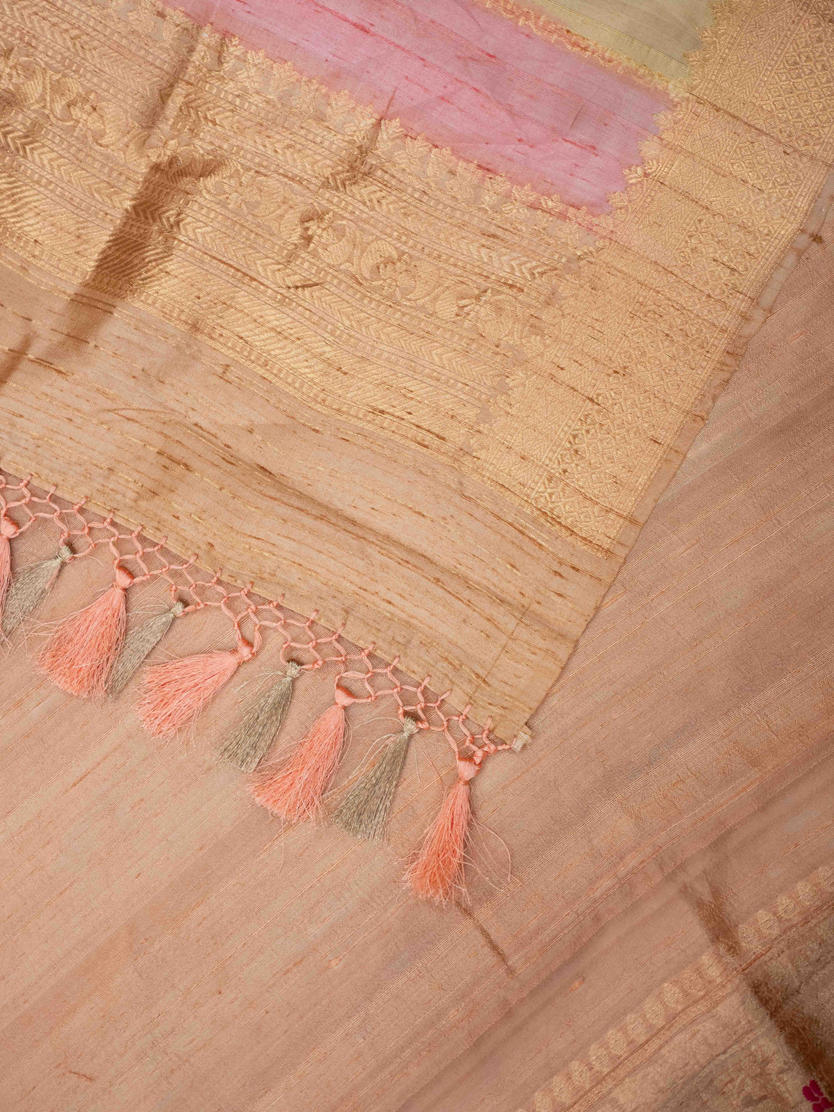 Beige Nude raw silk suit set