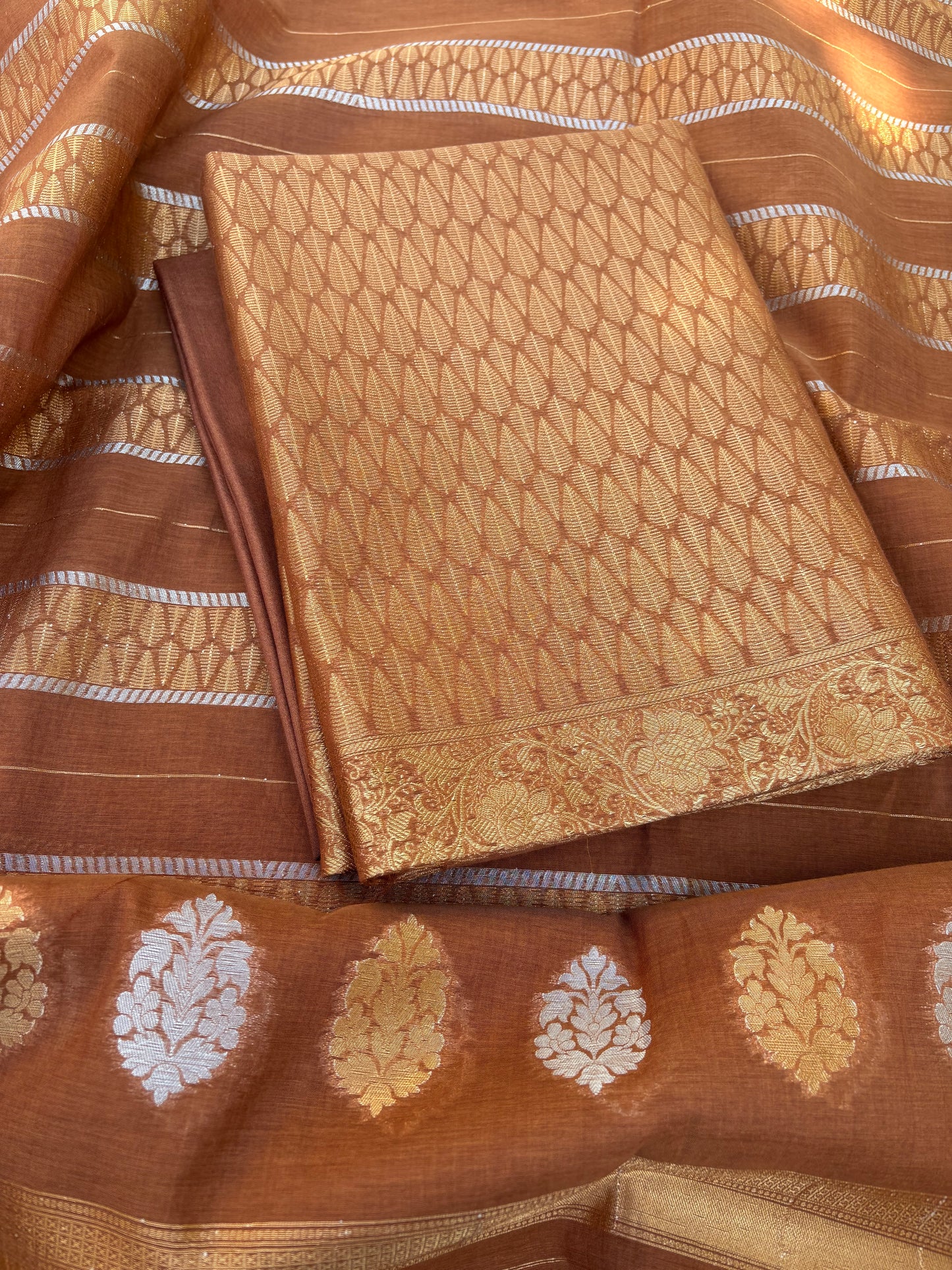 Coffee cotton tissue 3 piece suit set