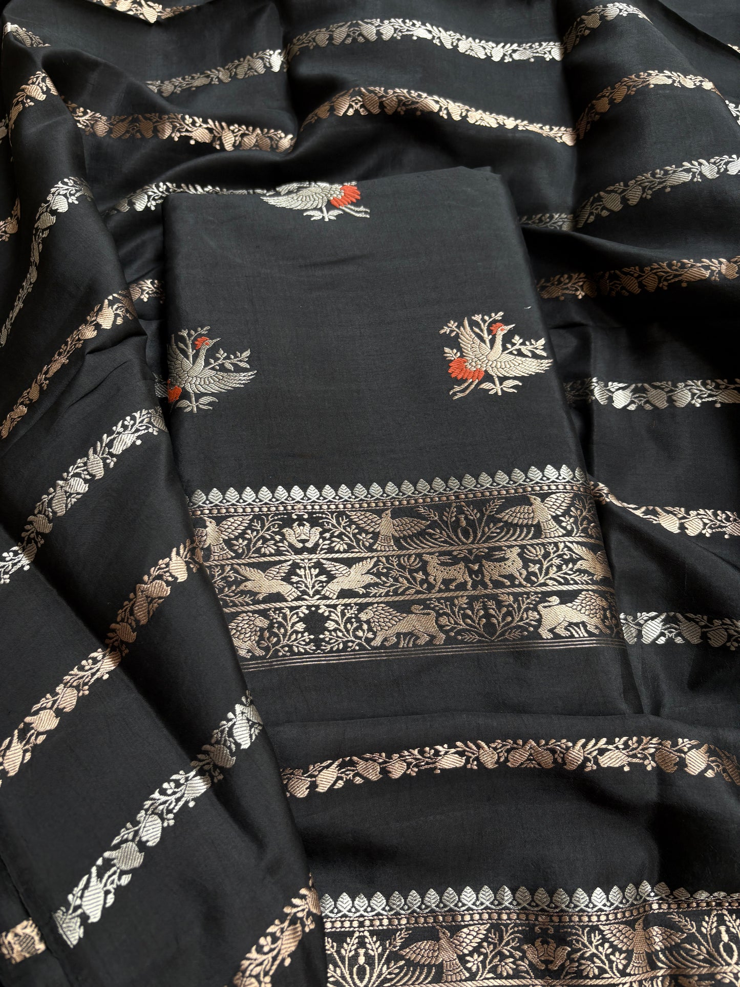 Black raw mango silk kadhwa suit set
