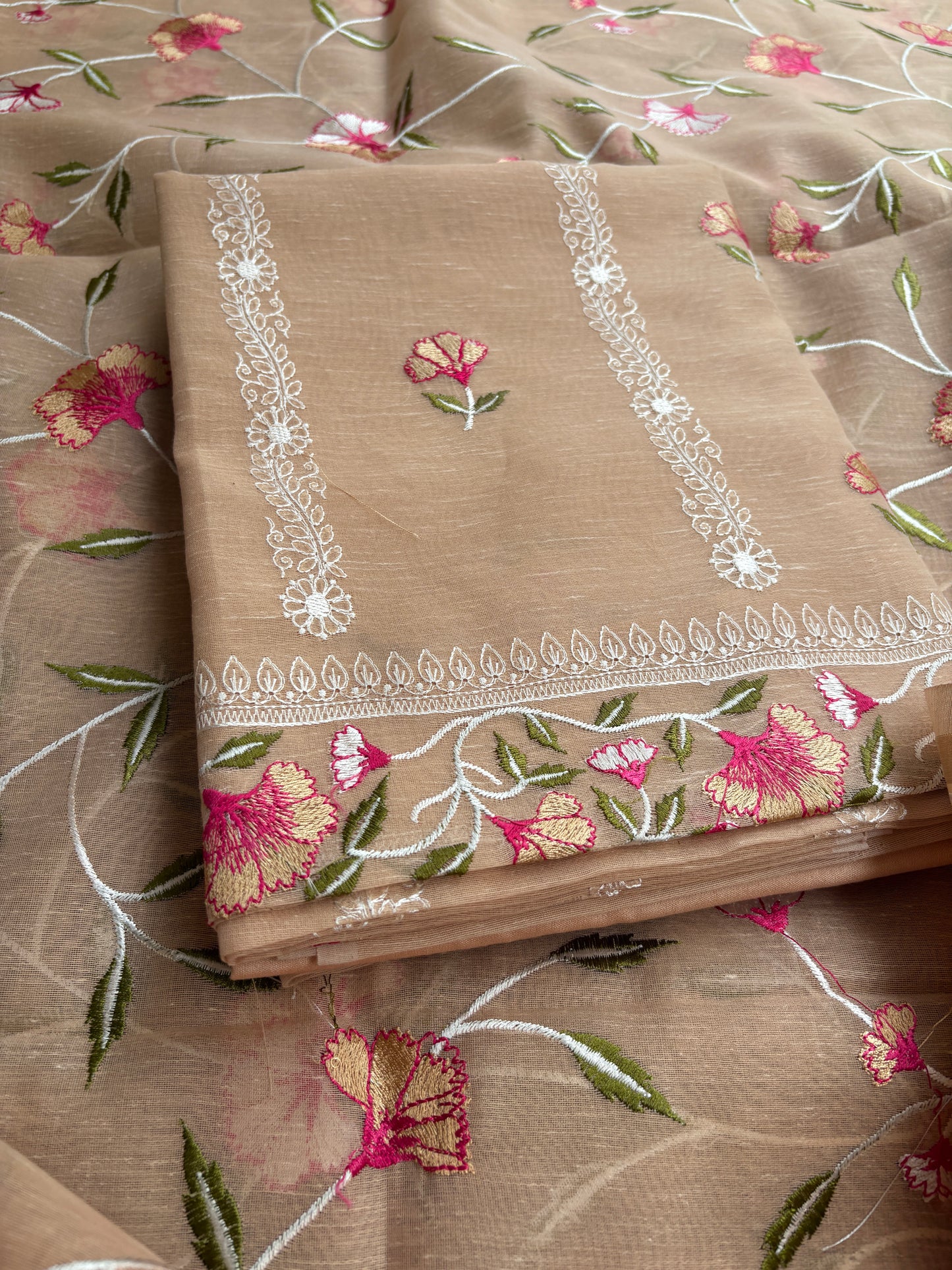Nude beige cotton linen 3 piece suit set