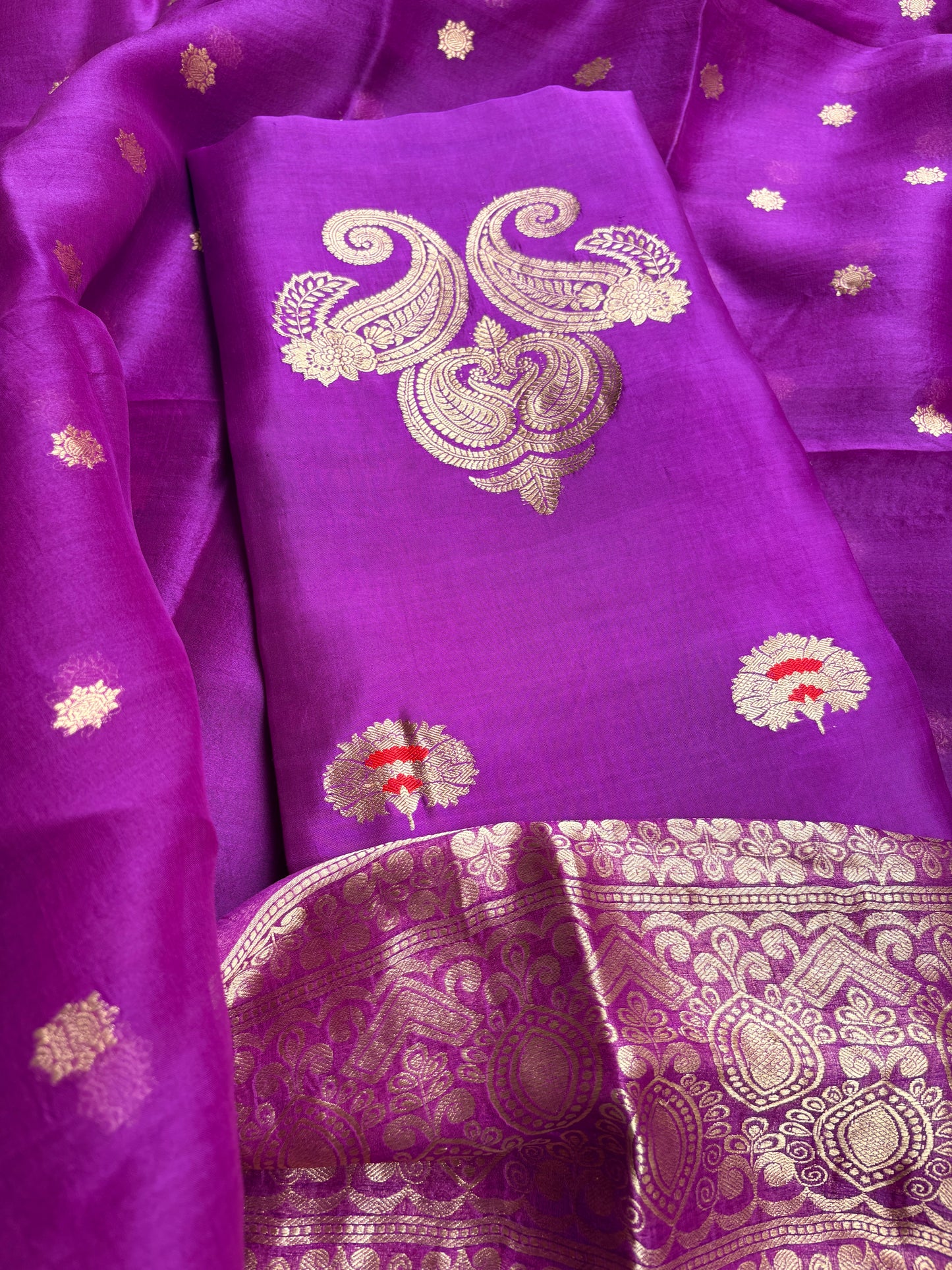 Magenta mango silk kadhwa suit set