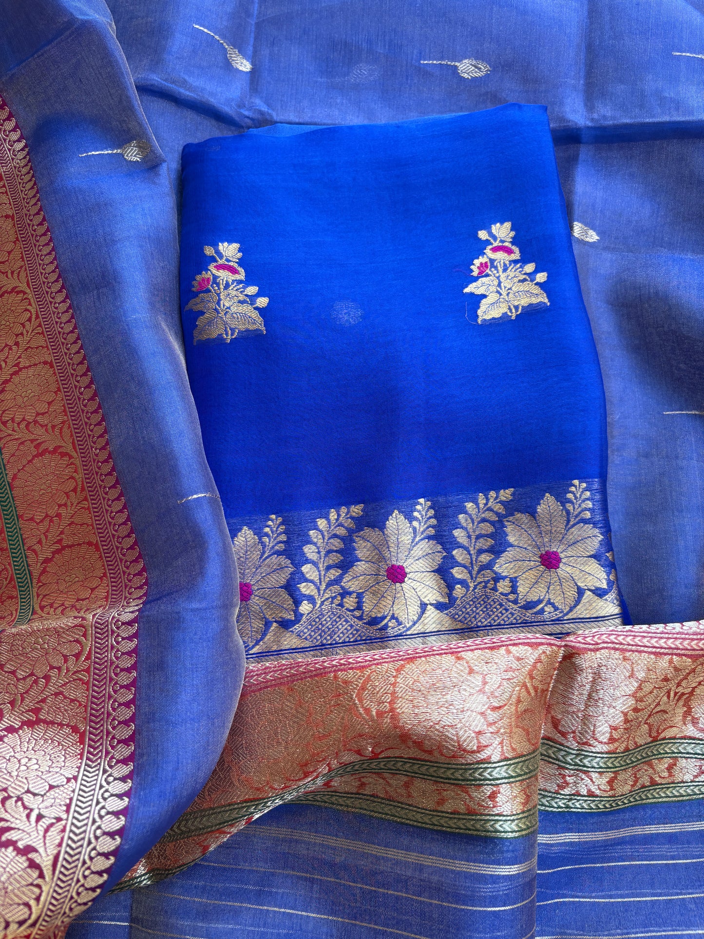 Blue kora kurta, kora tissue dupatta, pure silk bottom