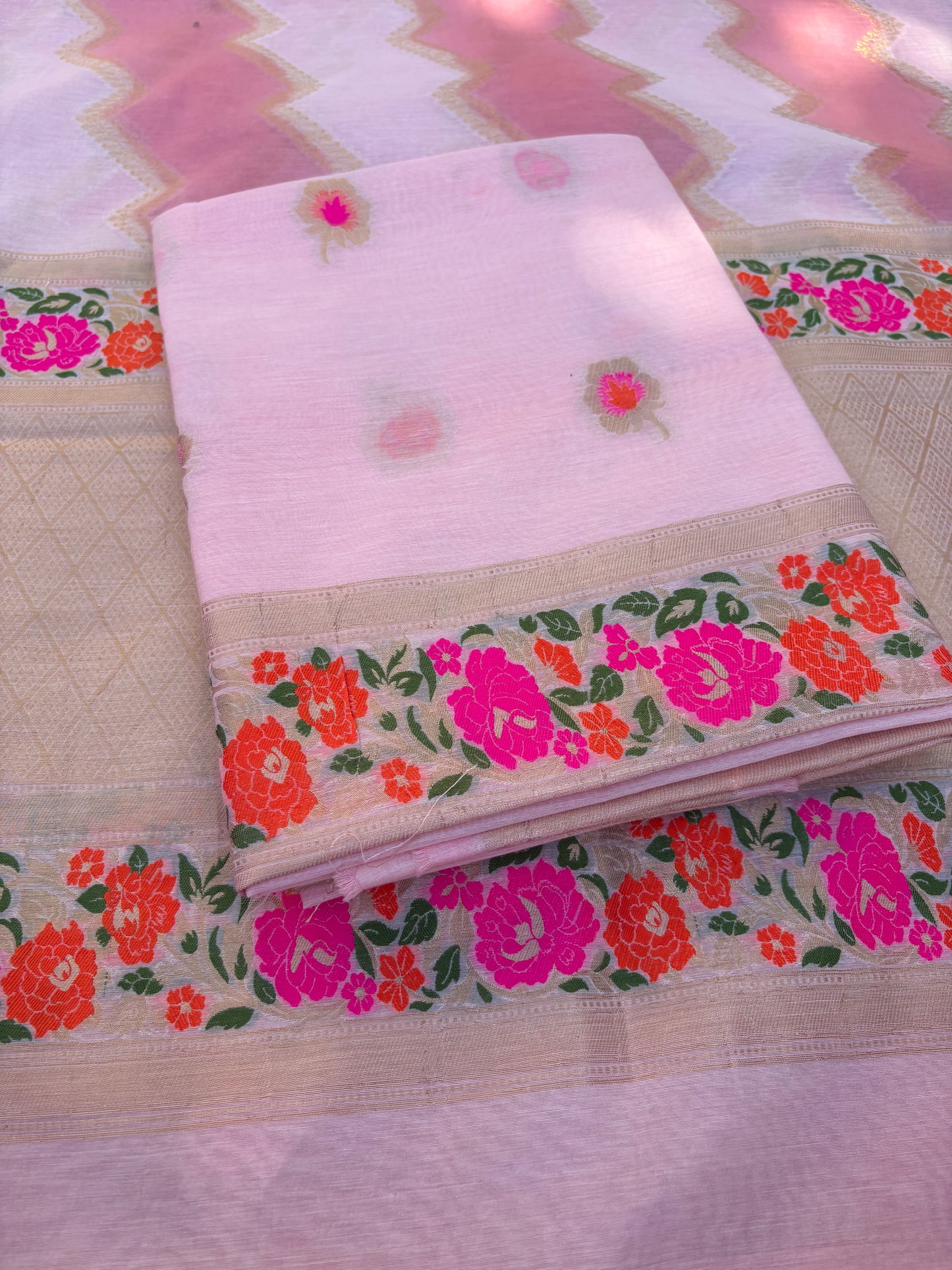Pink meenadar Chanderi cotton 3 piece suit set