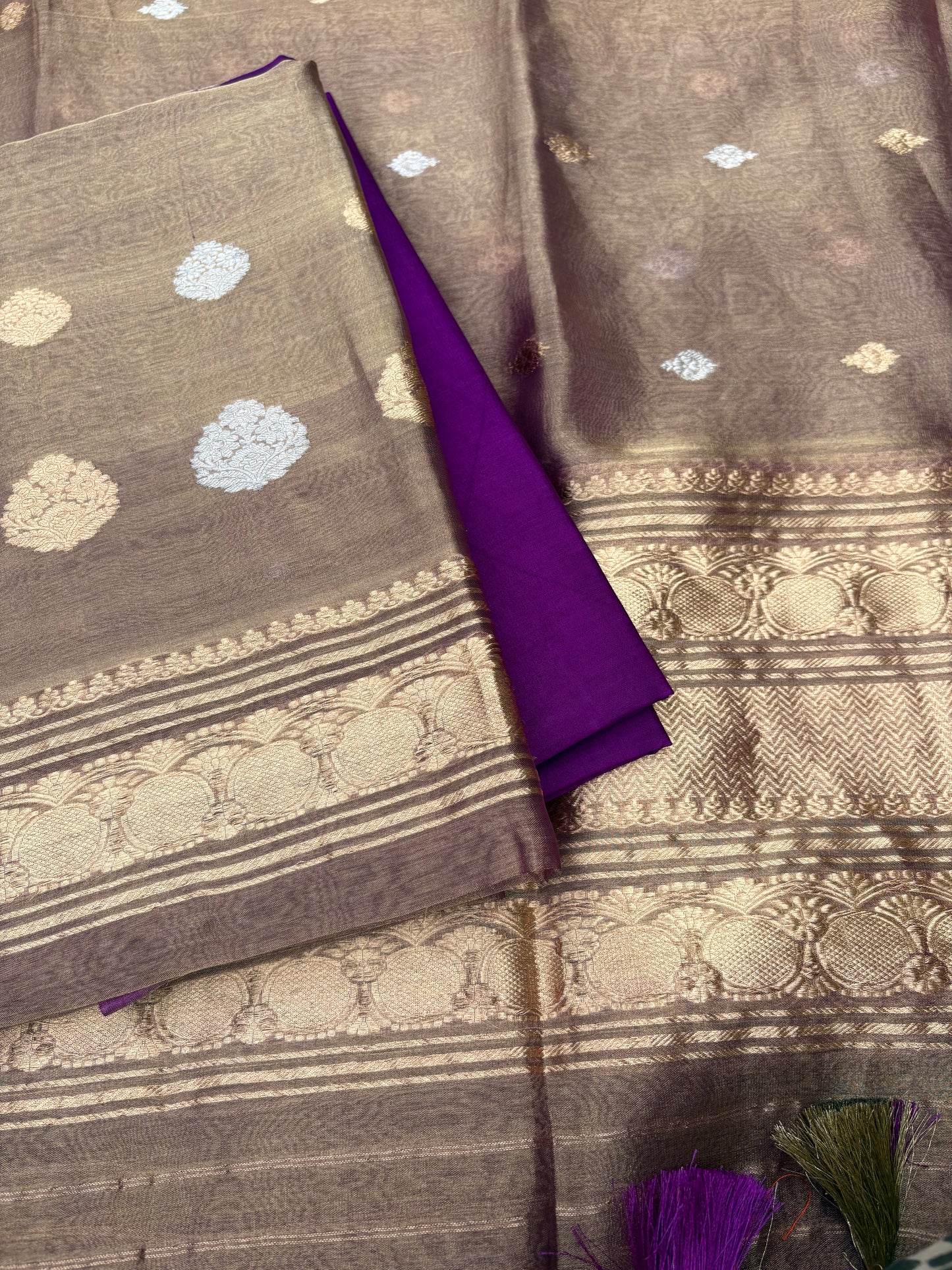 Purple shade tissue kadhwa suit set