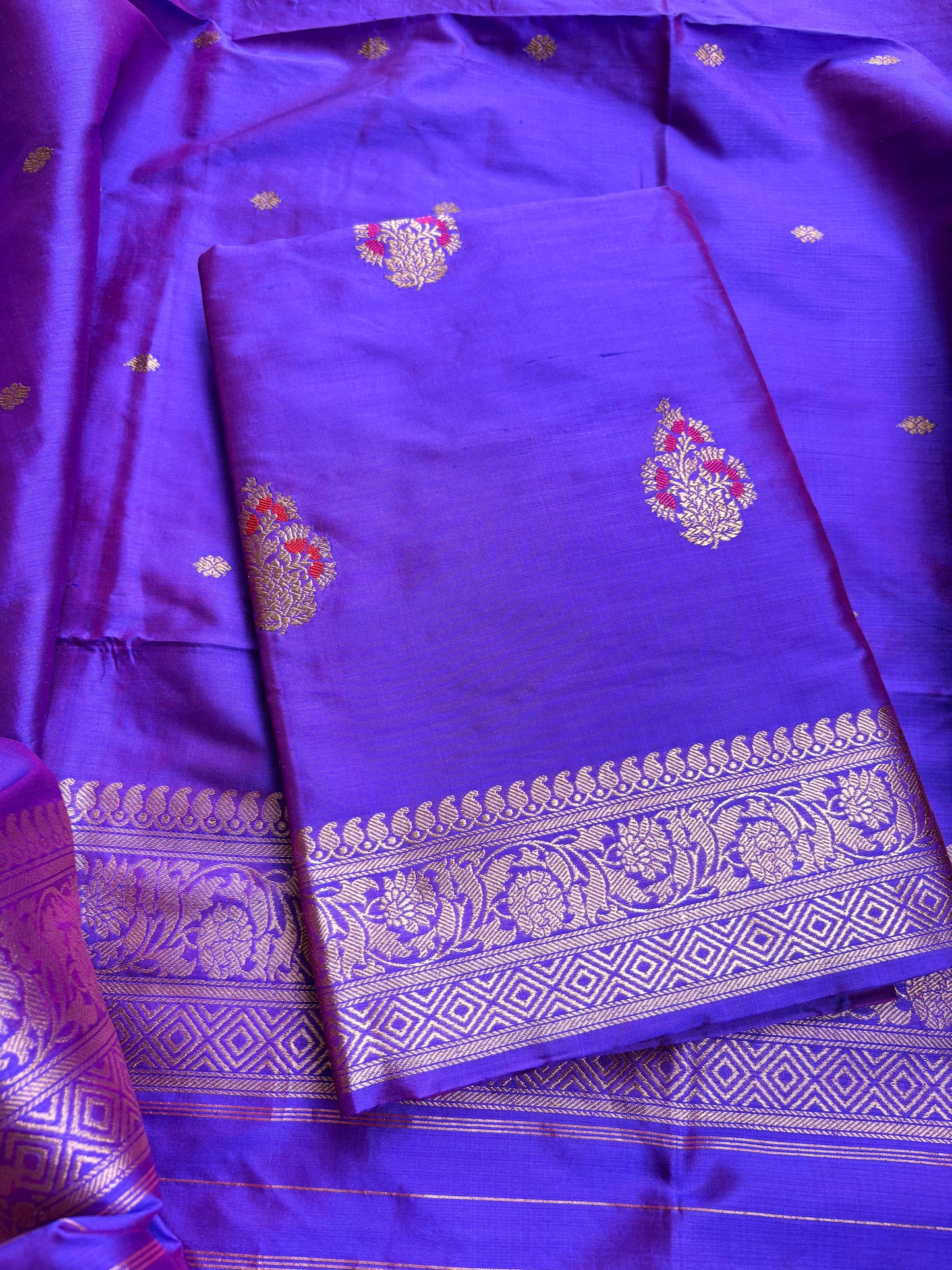 Purple dhoop chau katan silk suit set