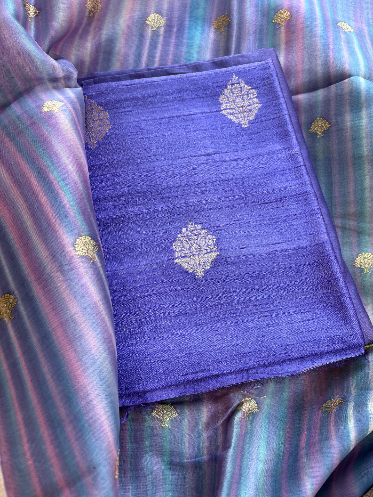 Lavender raw silk kurta, bottom and kora digital dupatta