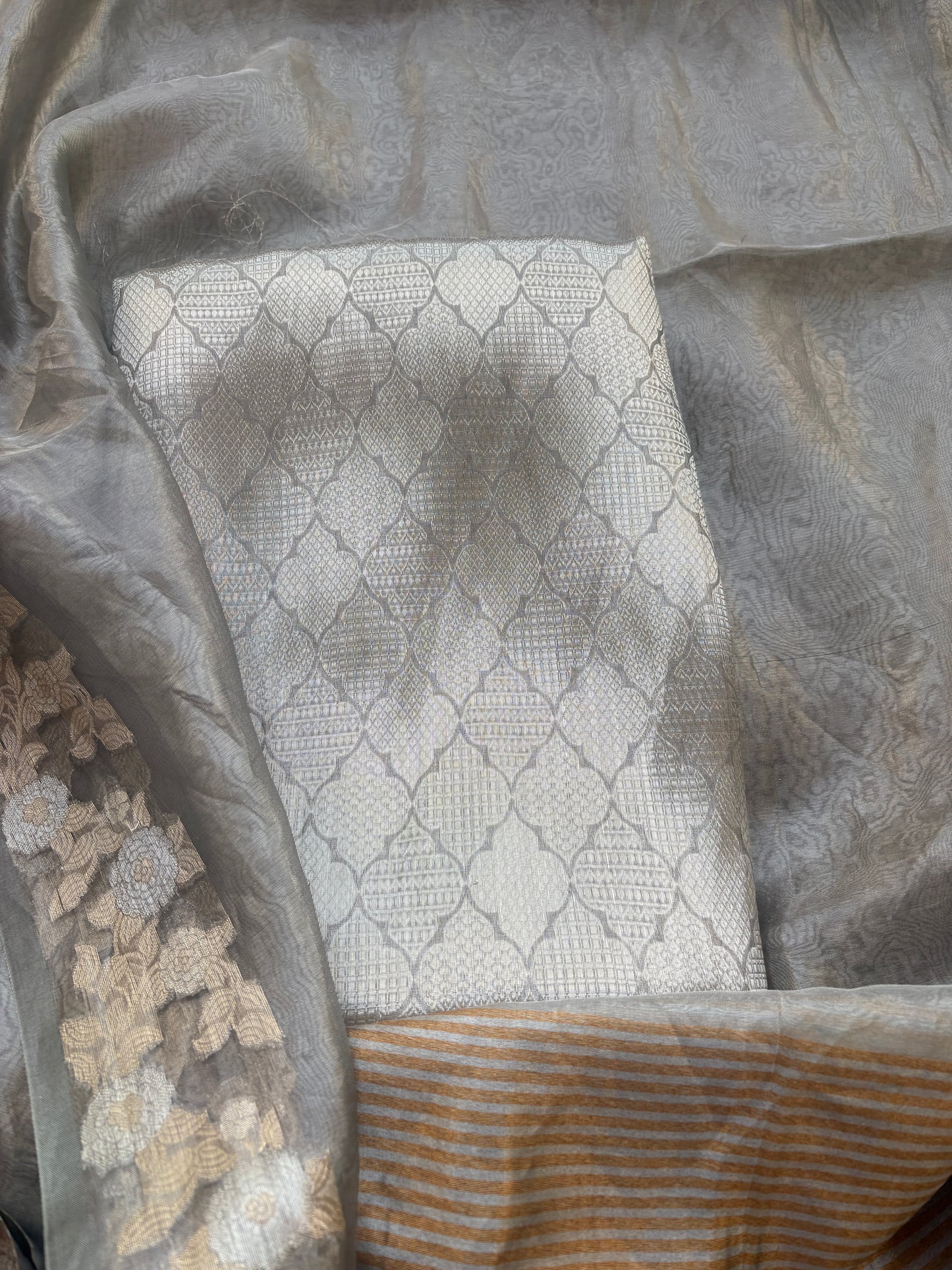 Silver grey tissue brocade suit set