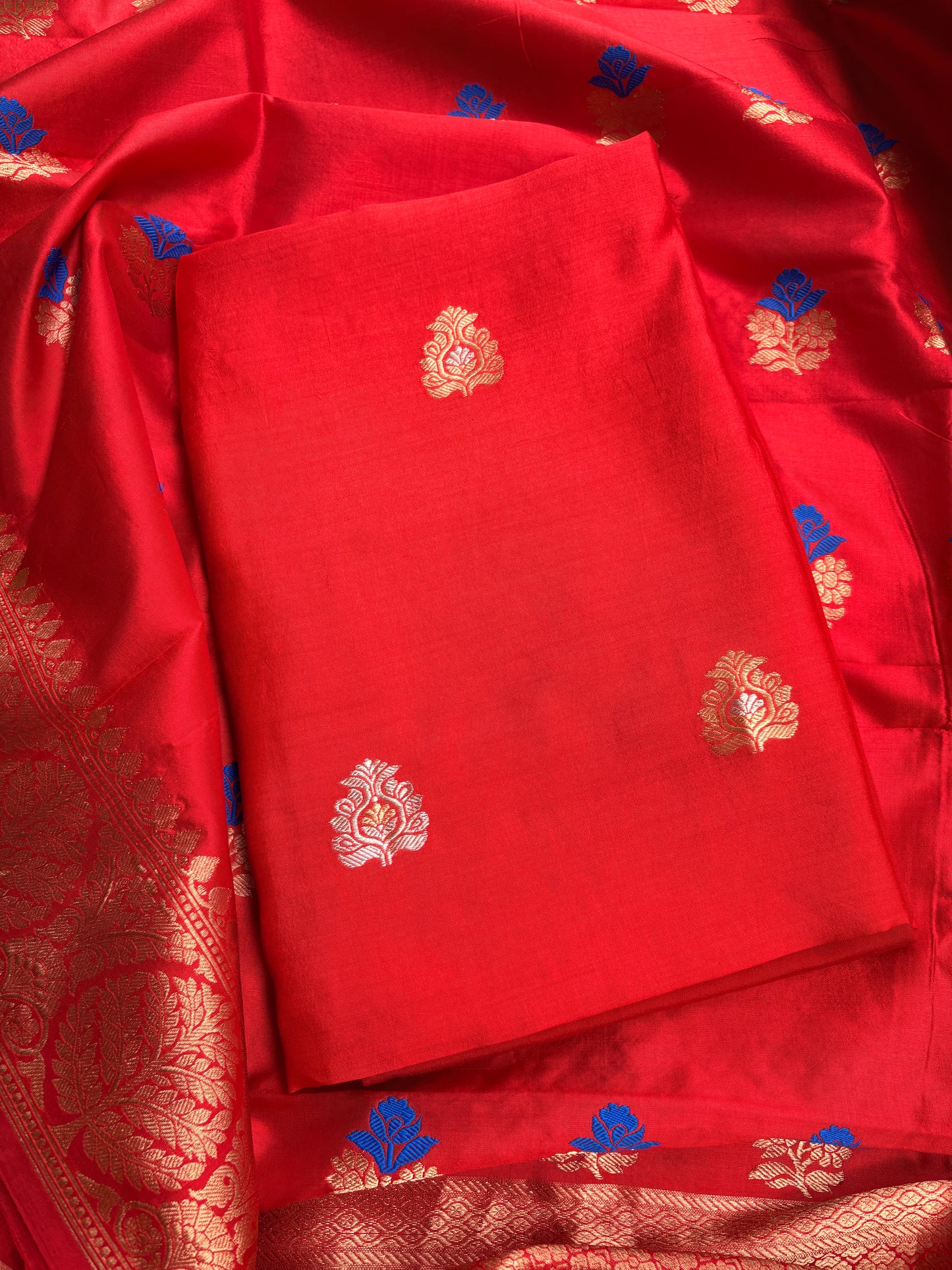 Red pure katan silk kadhwa suit set