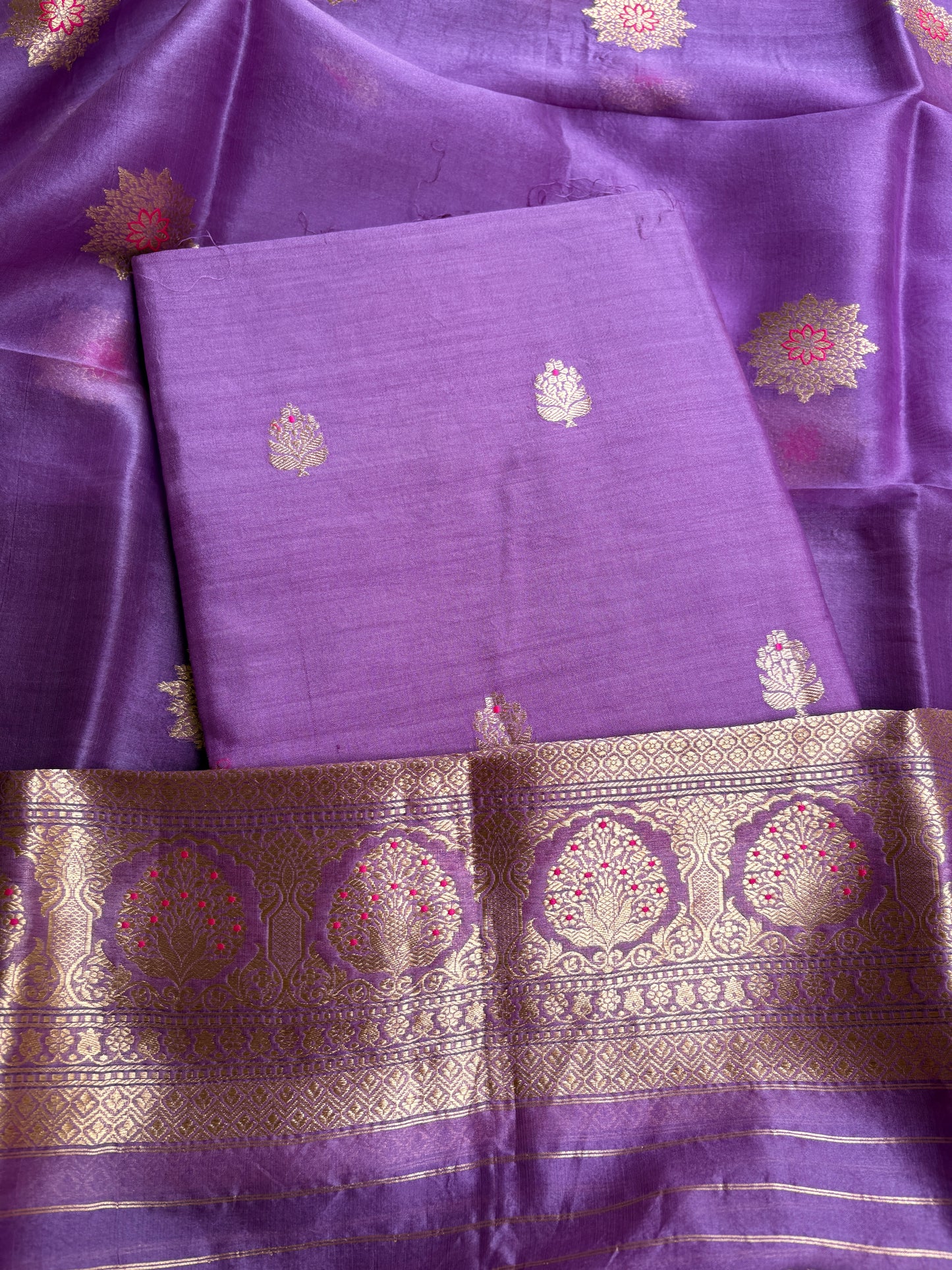 Lavender pure silk kadhwa suit set