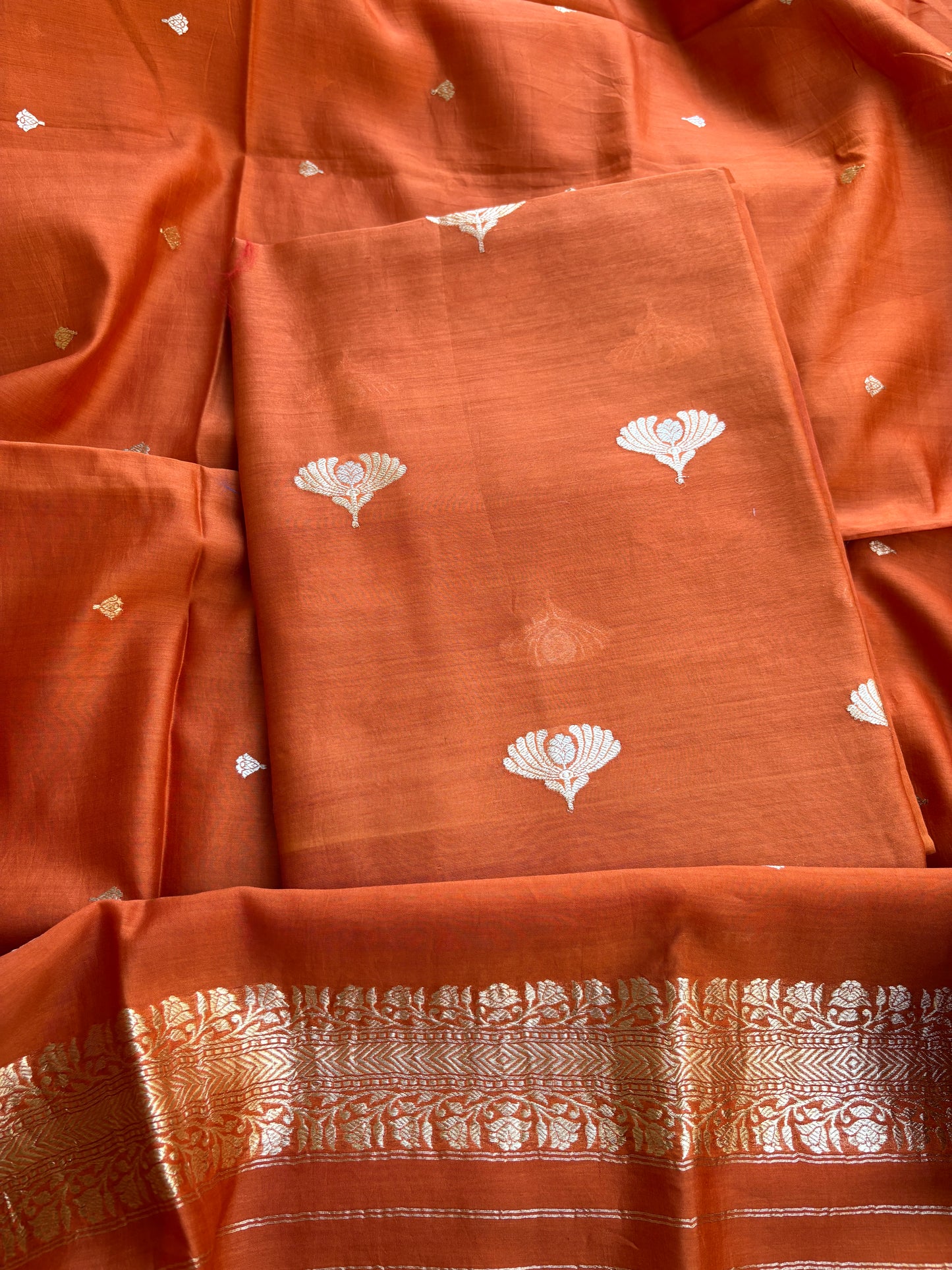 Orange handloom kadhwa suit set
