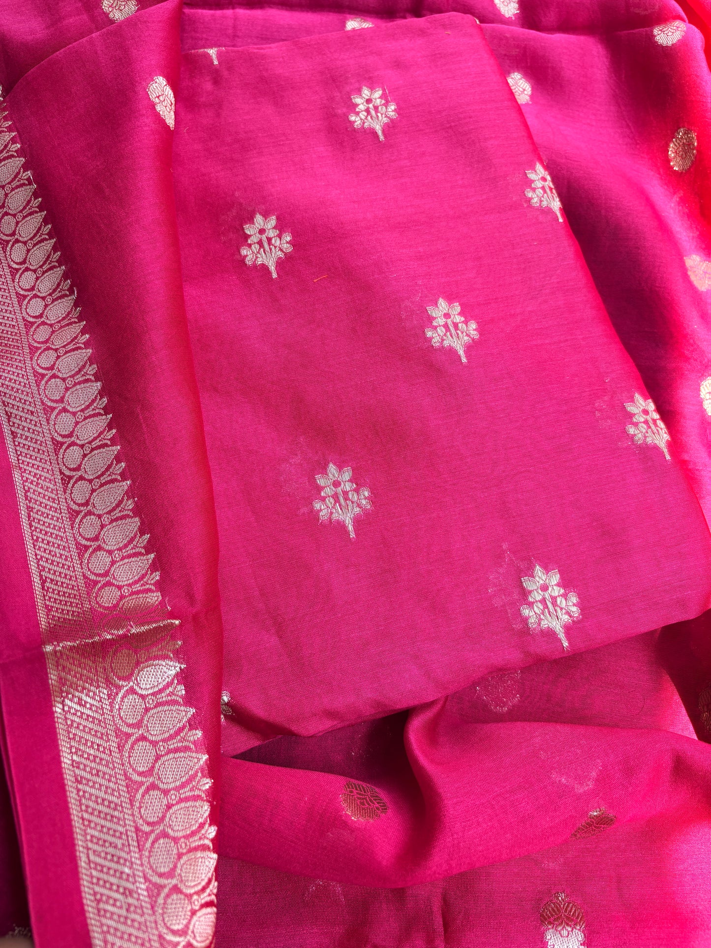 Pink Chanderi silk 3 piece suit set