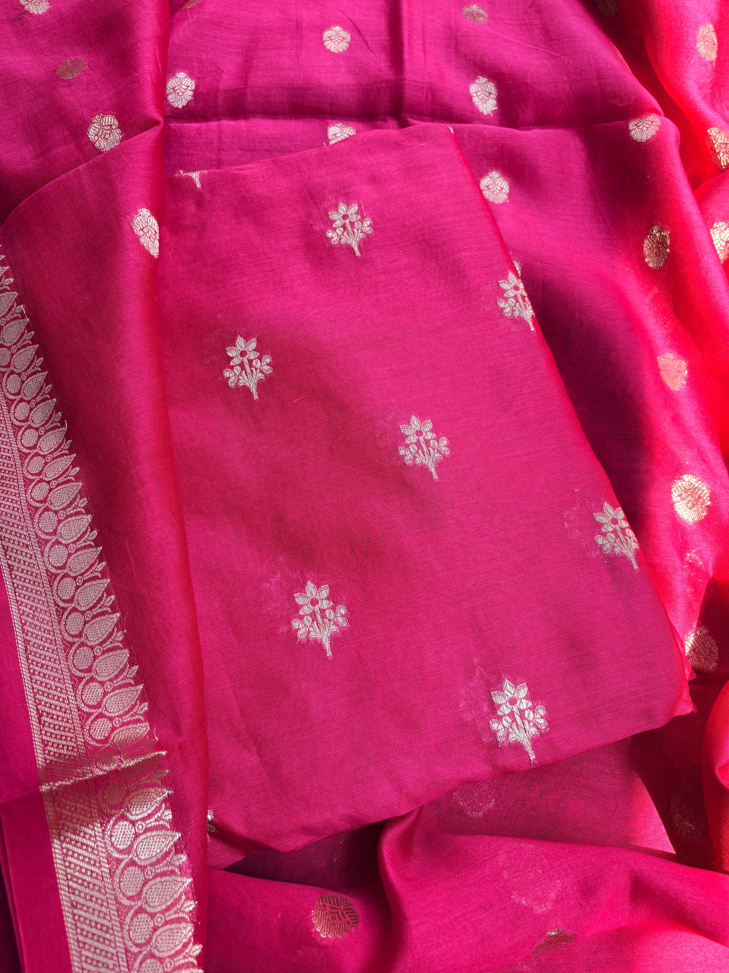 Pink Chanderi silk 3 piece suit set