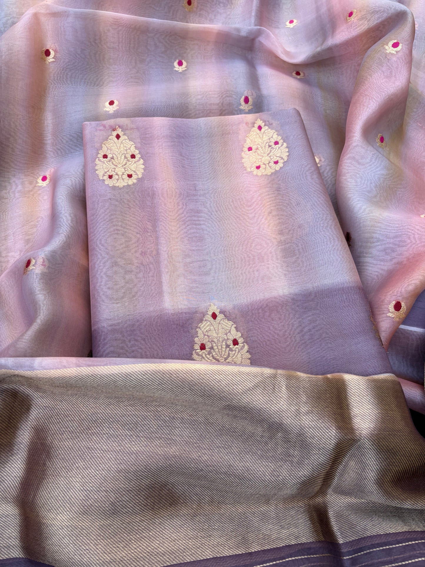 Grey lavender kora kadhwa meenadar silk suit set