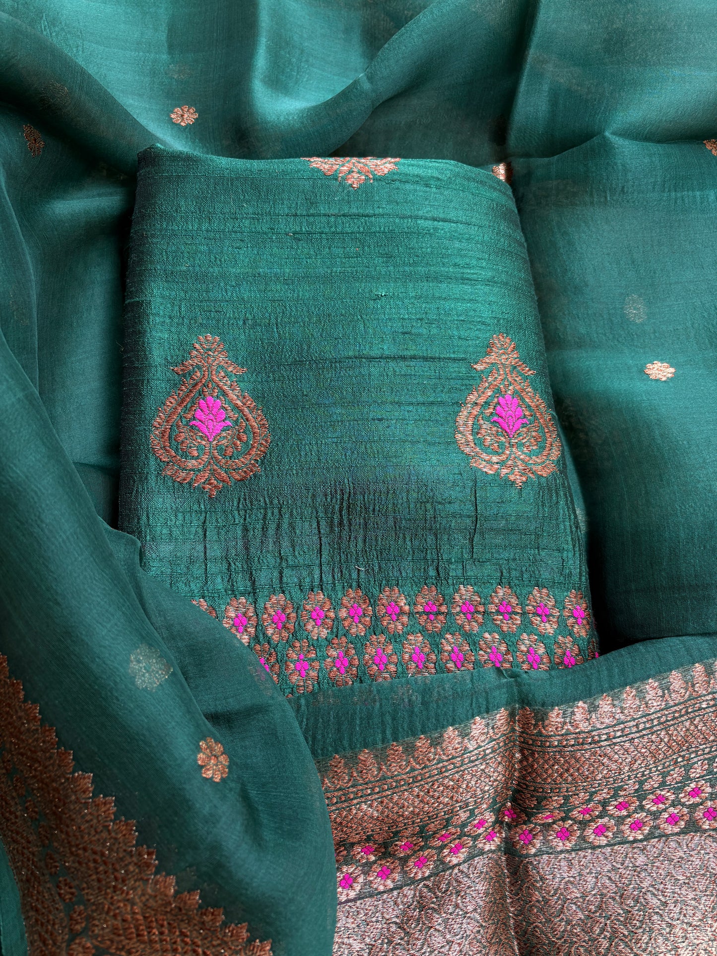 Green raw silk kadhwa suit set