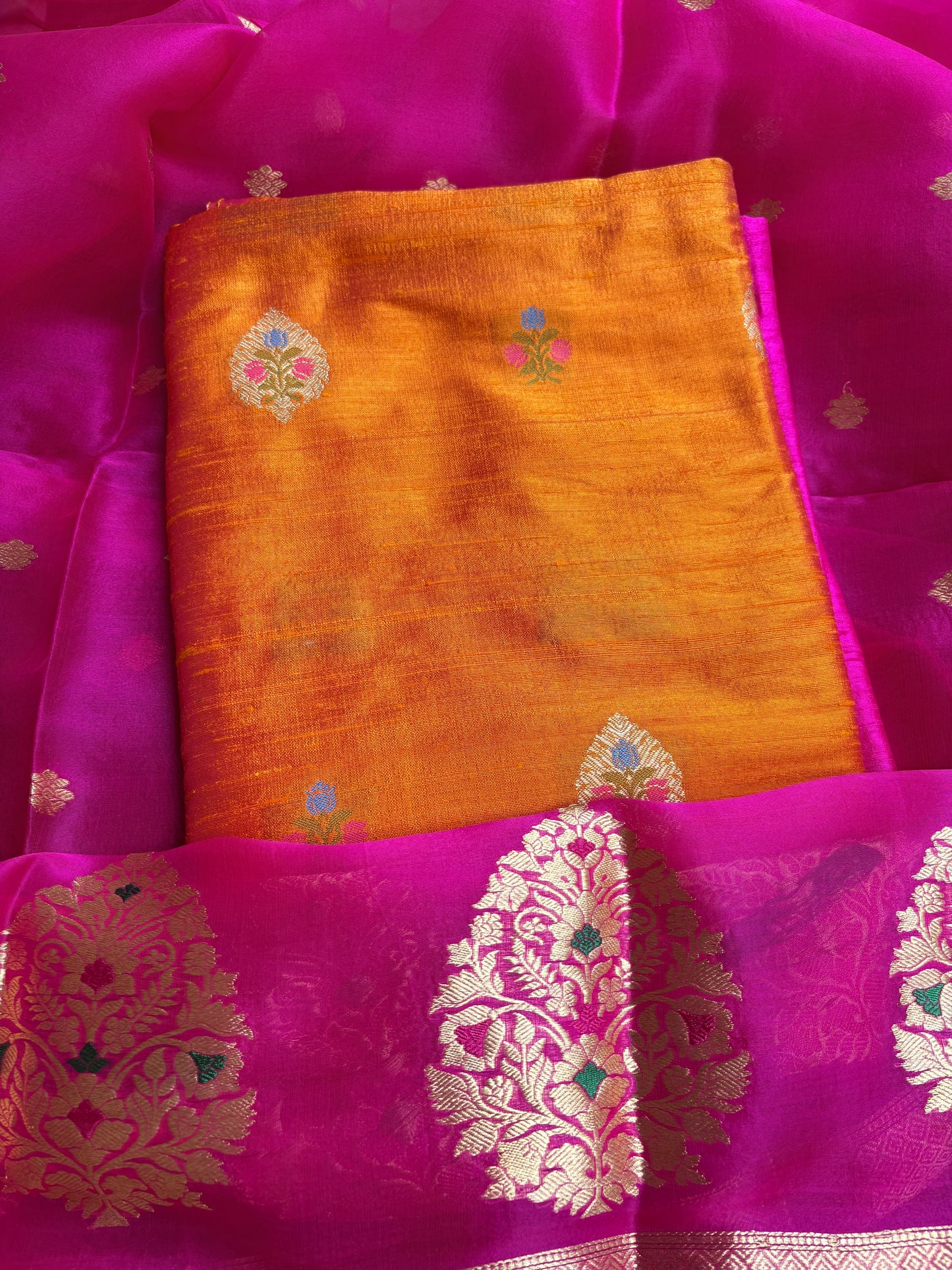 Pure raw silk kurta, bottom , kora kadhwa dupatta