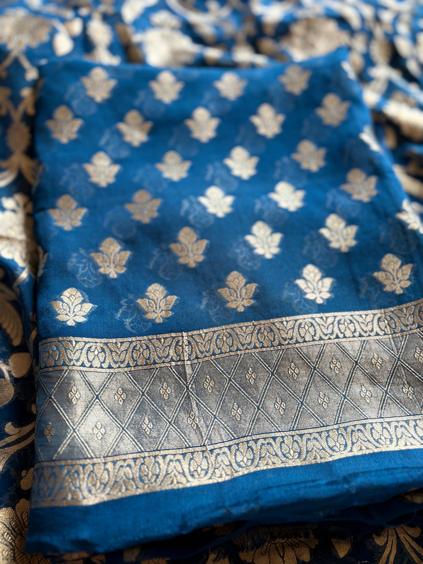 Blue Khaddi georgette 3 pieces suit set