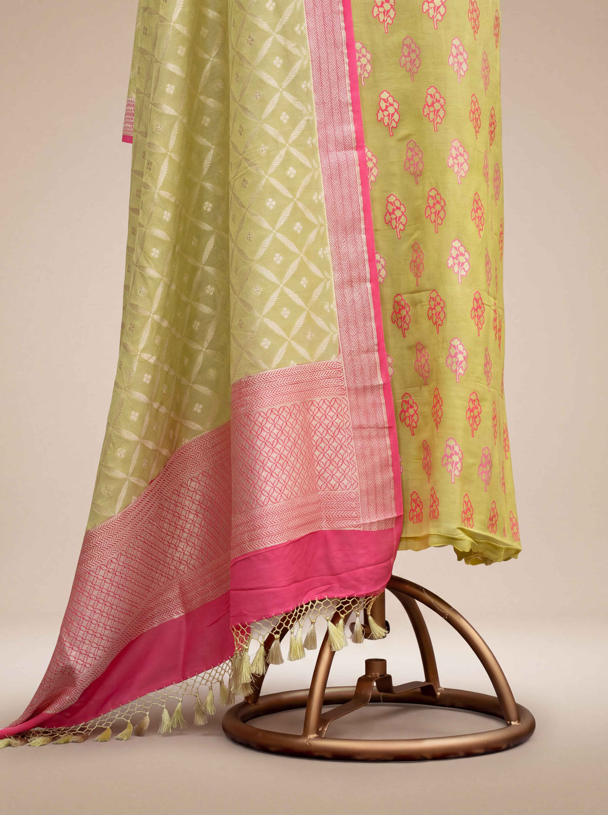 Green peach moonga silk suit set