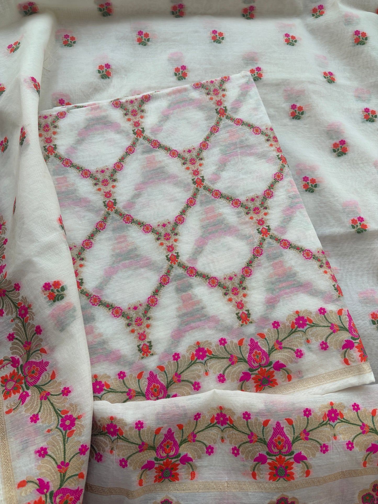 White base meenadar Chanderi suit set