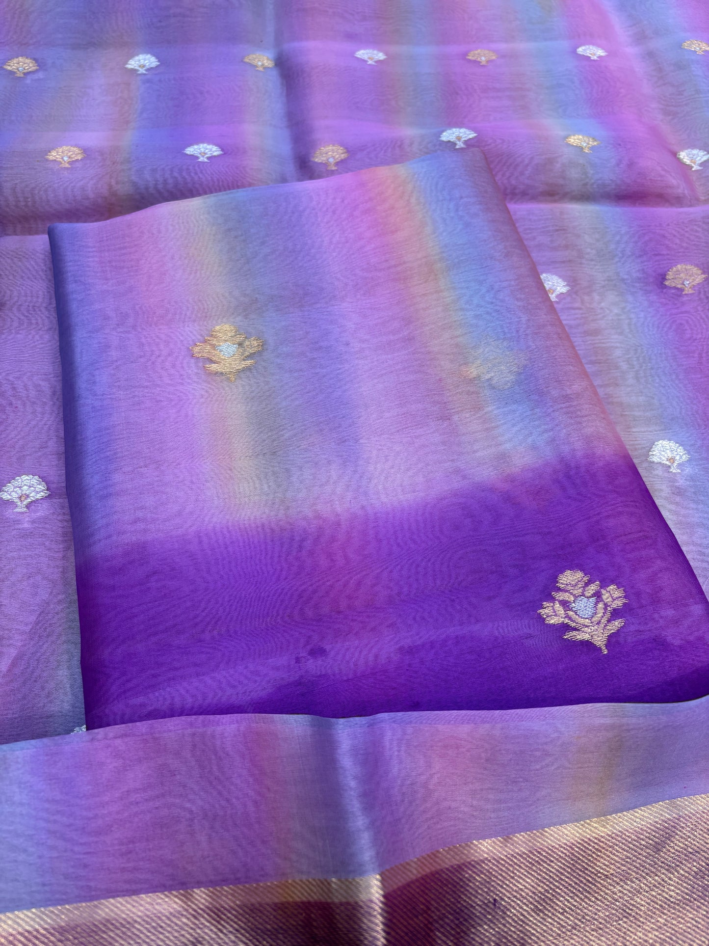 Lavender shaded kora kadhwa 3 piece suit set