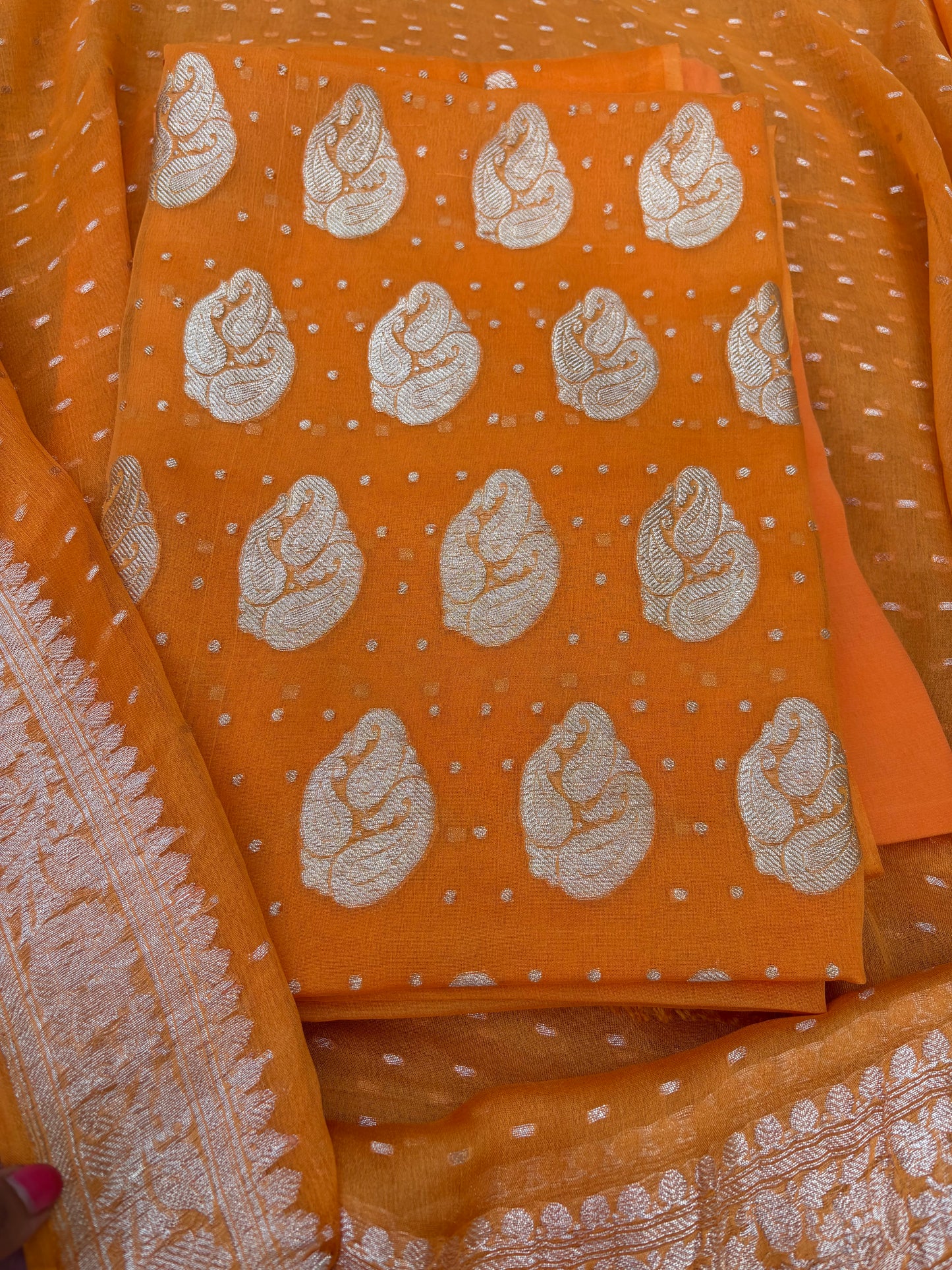 Orange Khaddi chiffon kadhwa 3 piece suit set