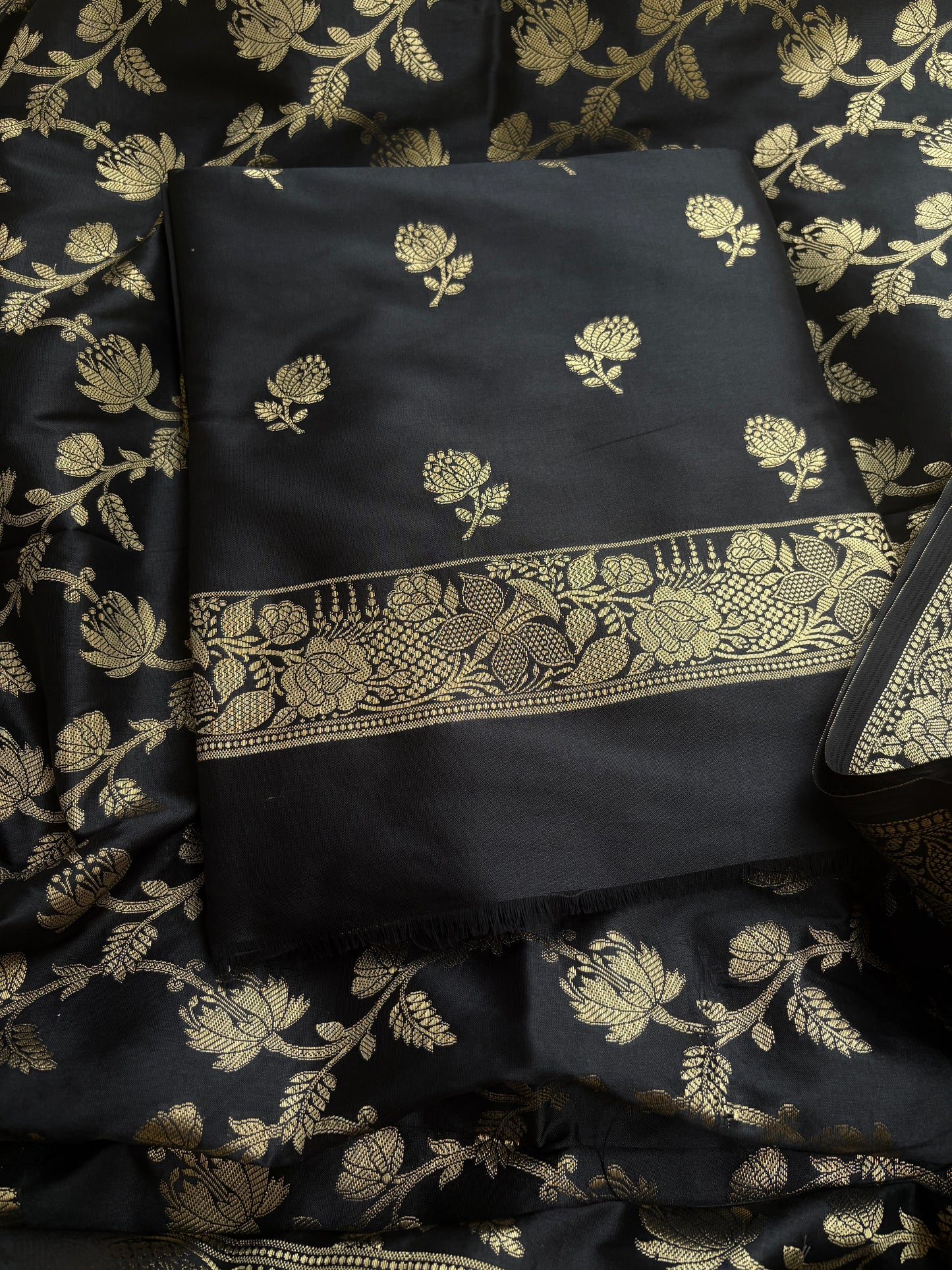 Black premium Banarasi silk 3 piece suit set
