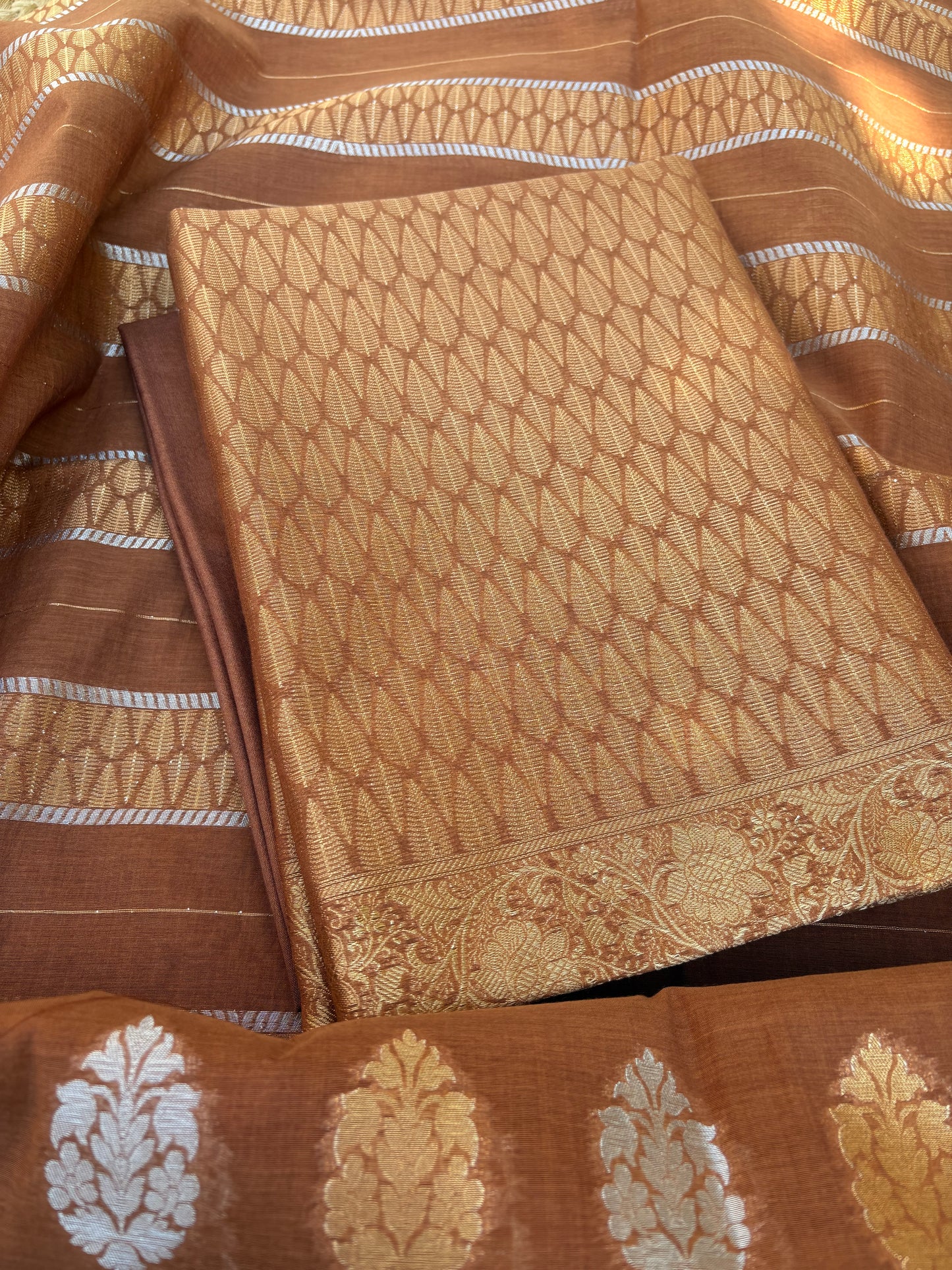 Coffee cotton tissue 3 piece suit set
