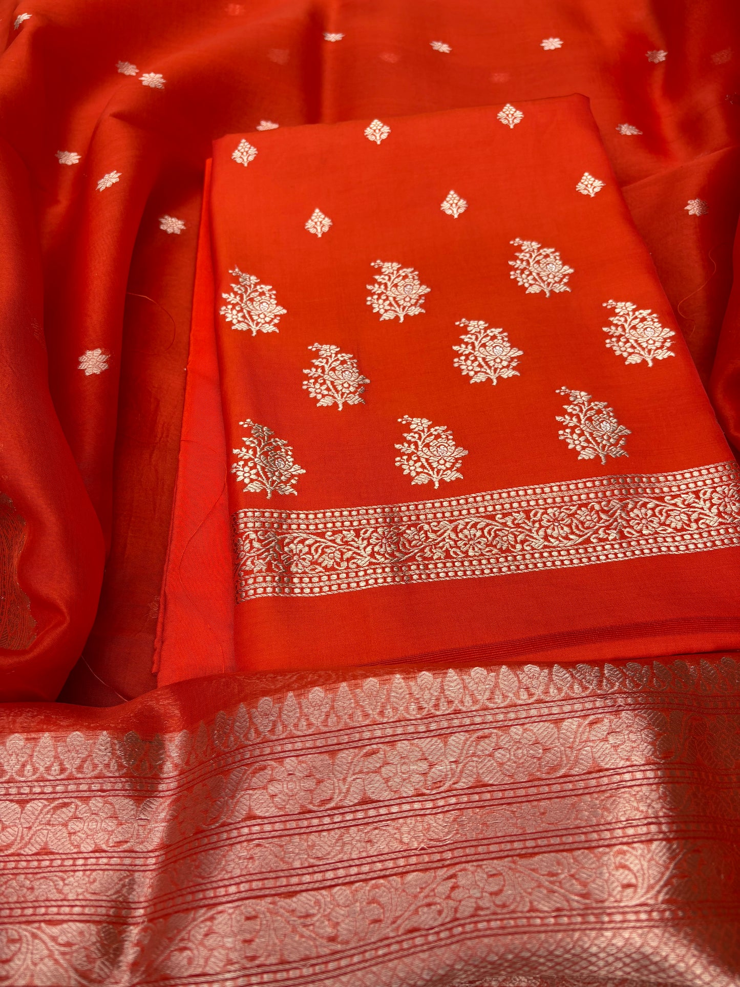 Orange kora kadhwa silk 3 piece suit set