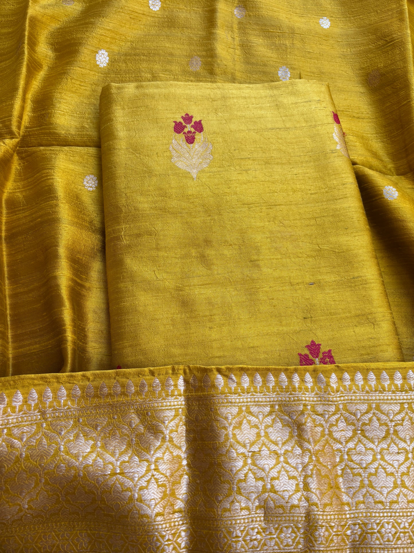 Yellow raw silk kadhwa suit set