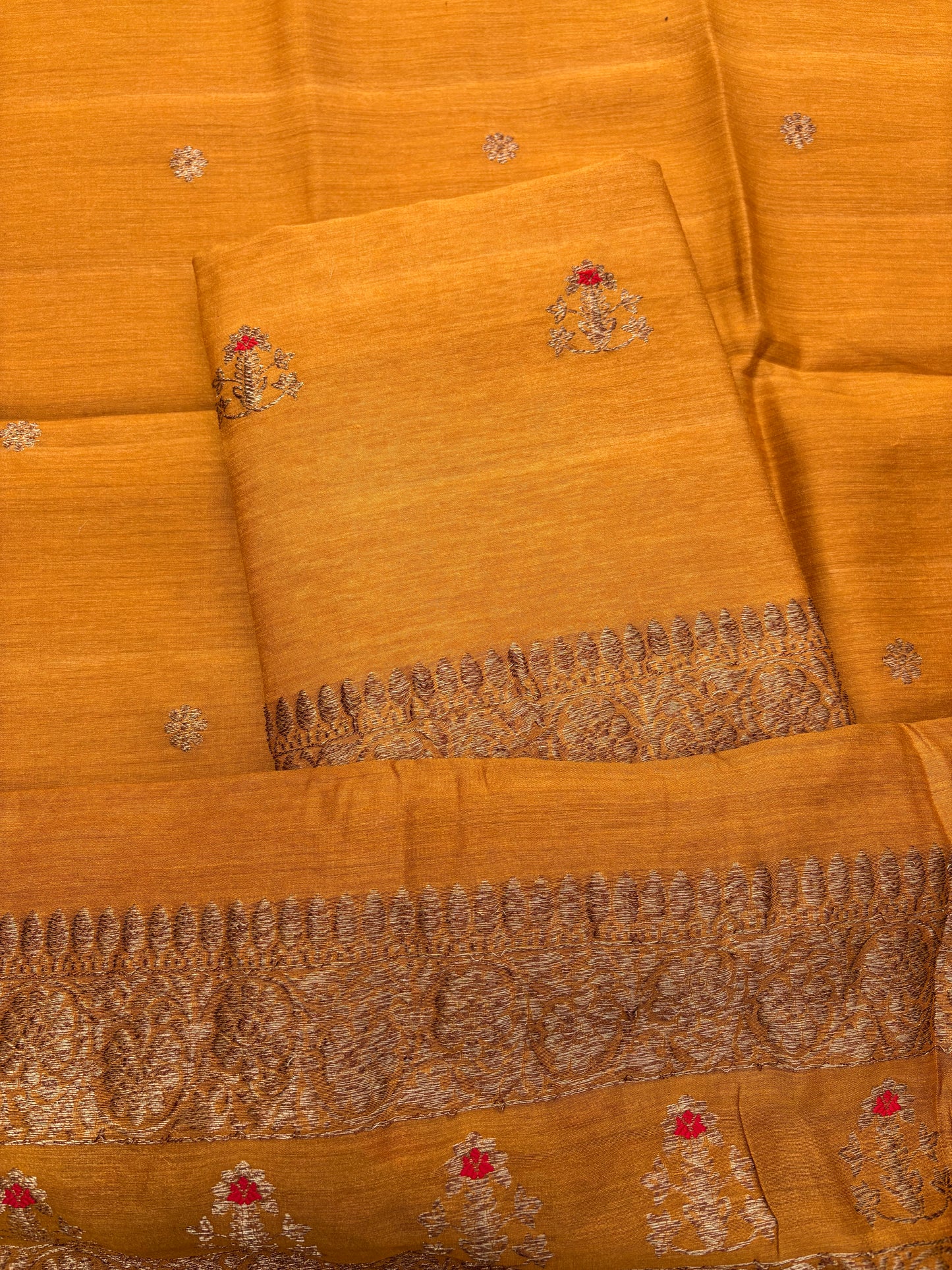 Mustard moonga silk meenadar kadhwa 3 piece suit set