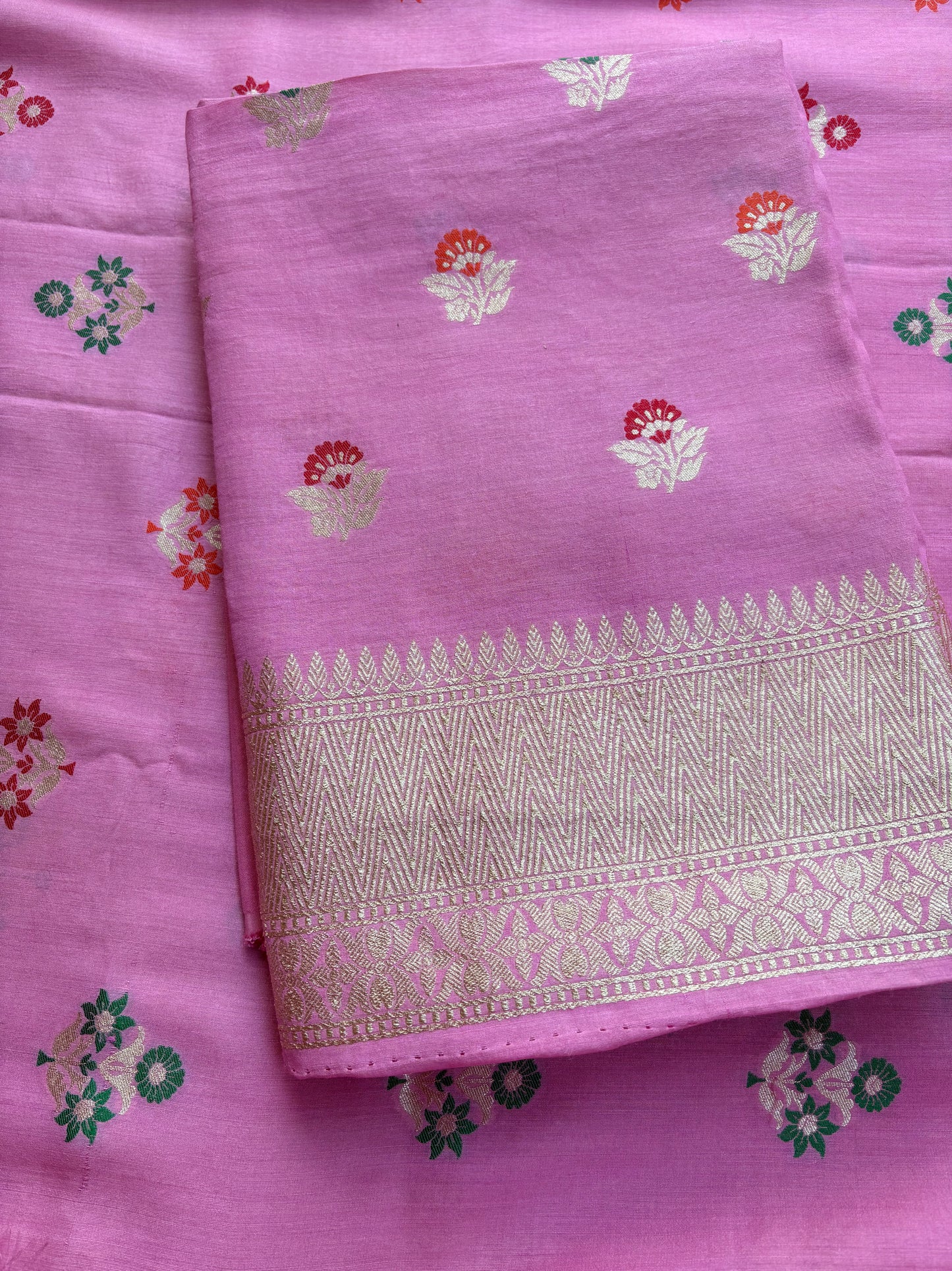 Pink meenadar moonga silk 3 piece suit set