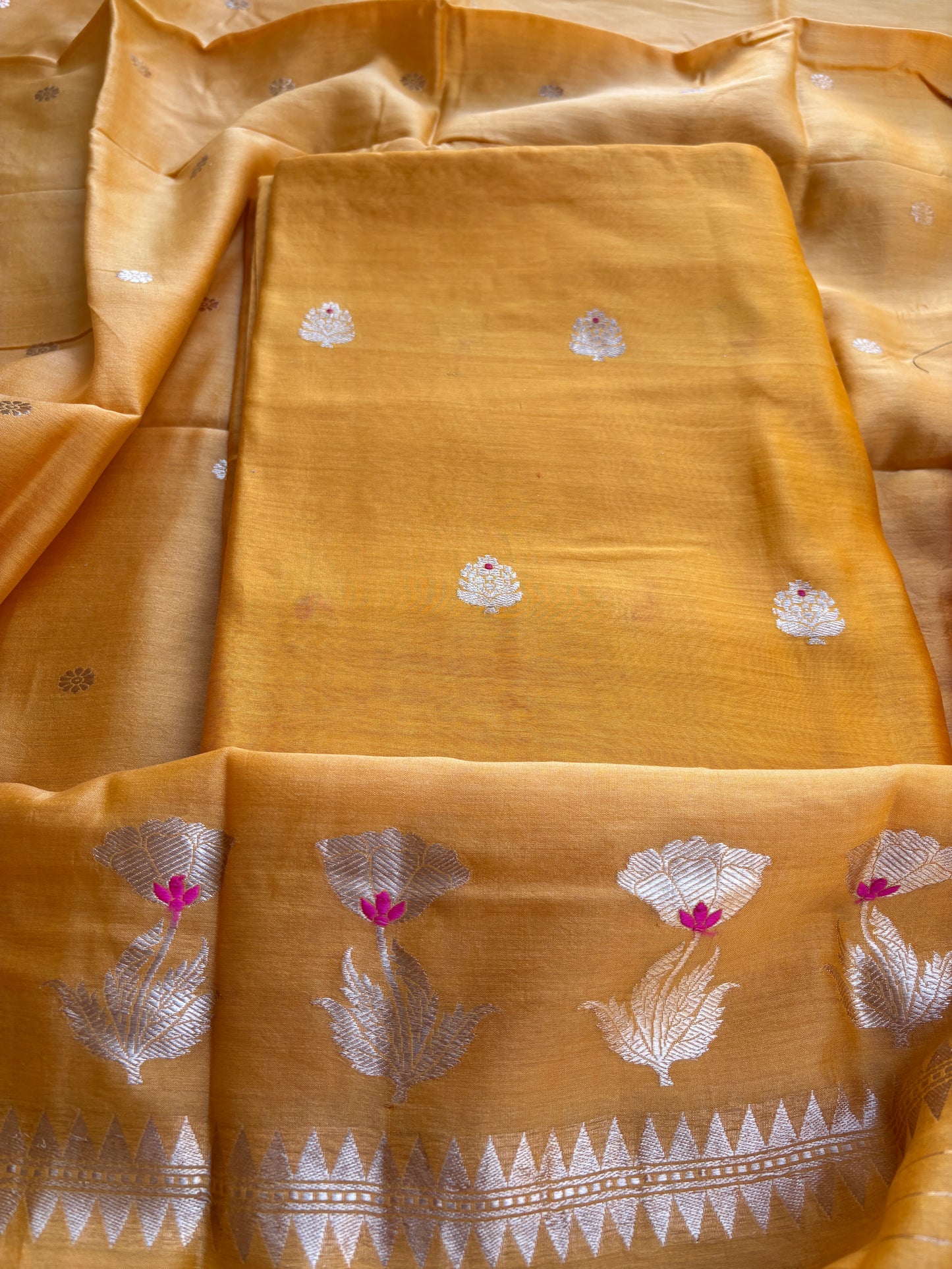 Yellow handloom kadhwa suit set