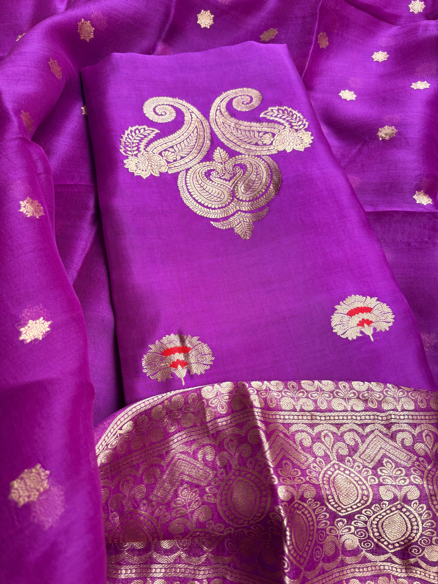 Magenta mango silk kadhwa suit set