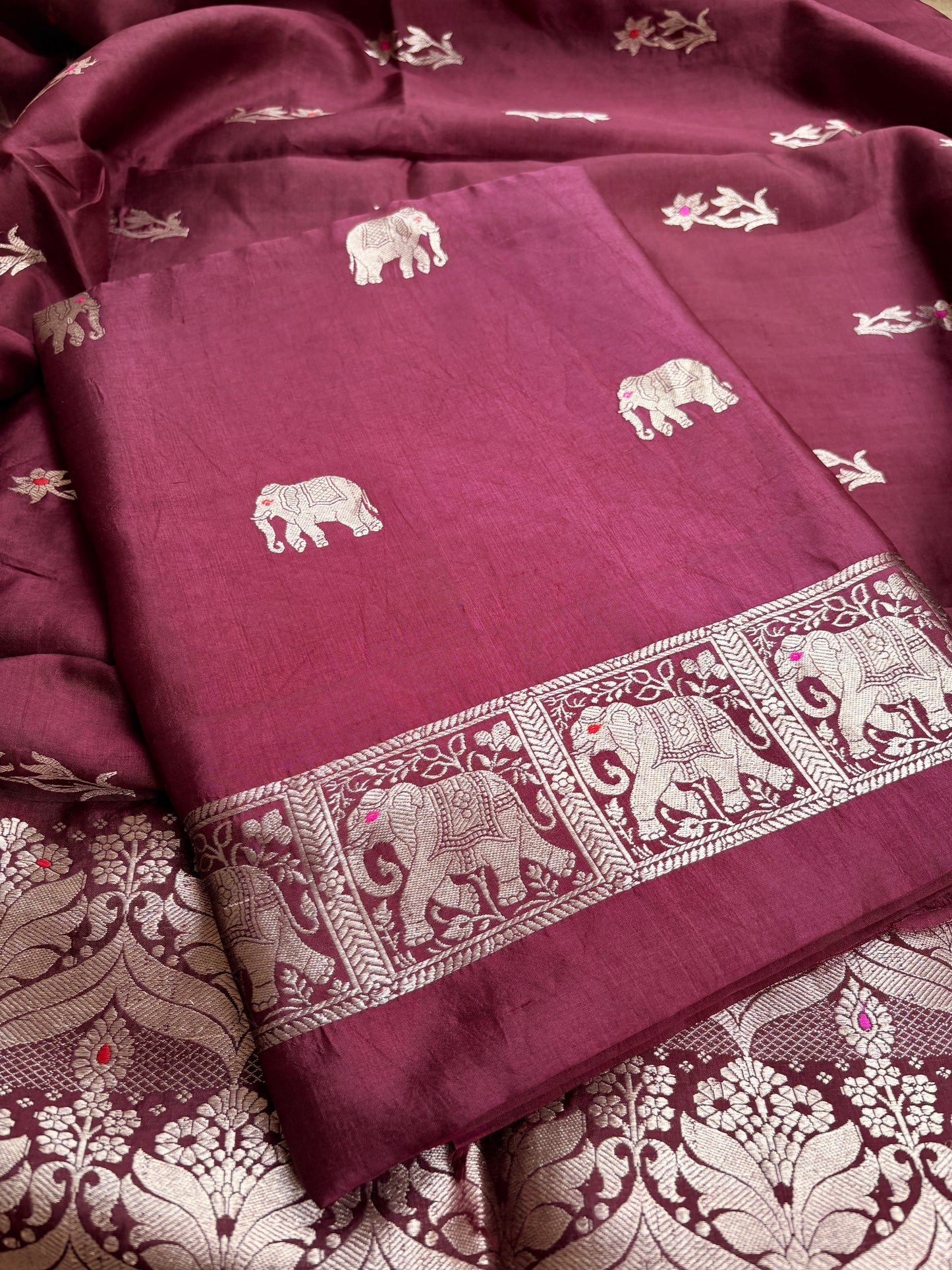 Maroon pure silk kadhwa suit set