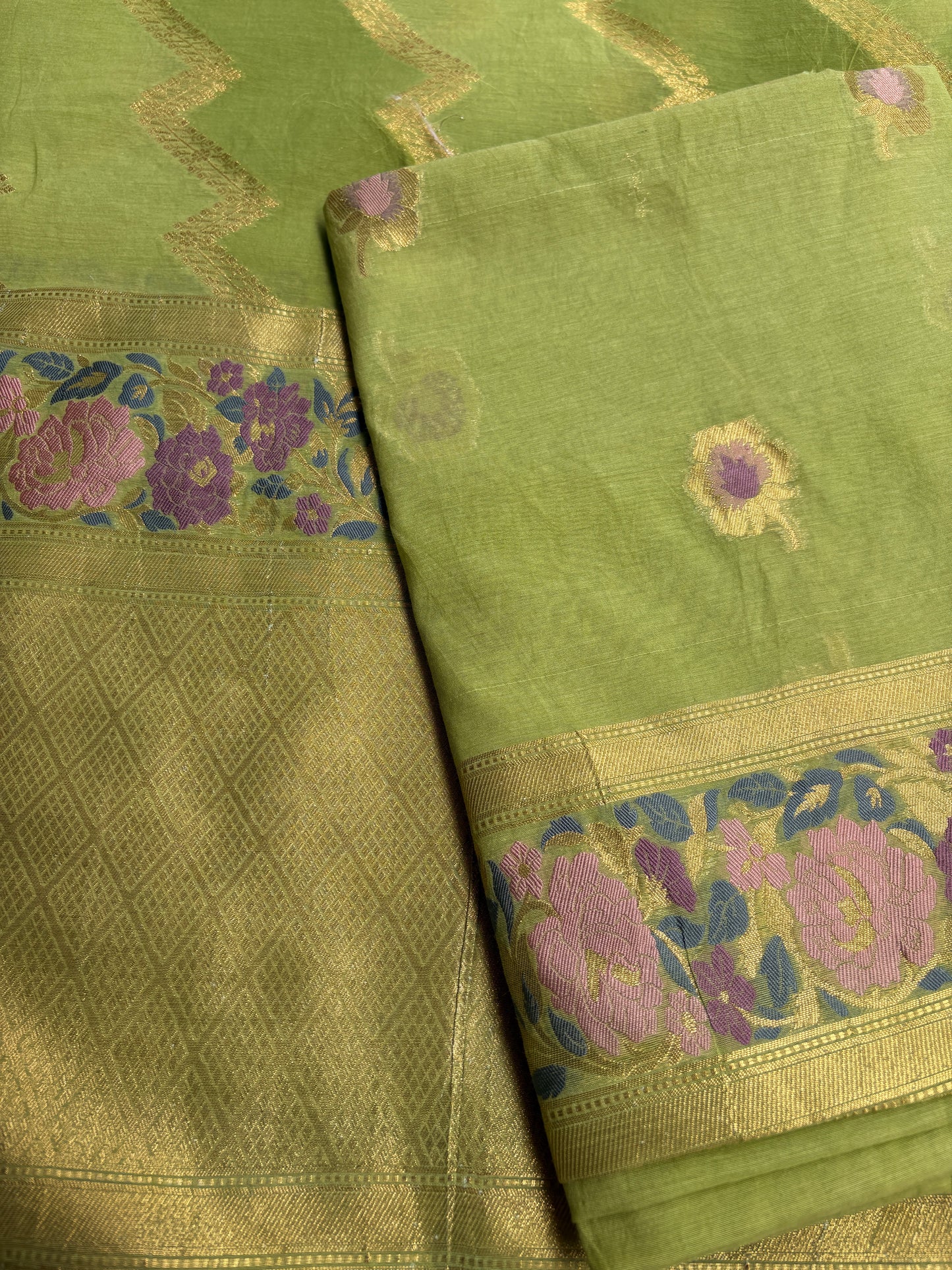 Green Chanderi meenadar suit set