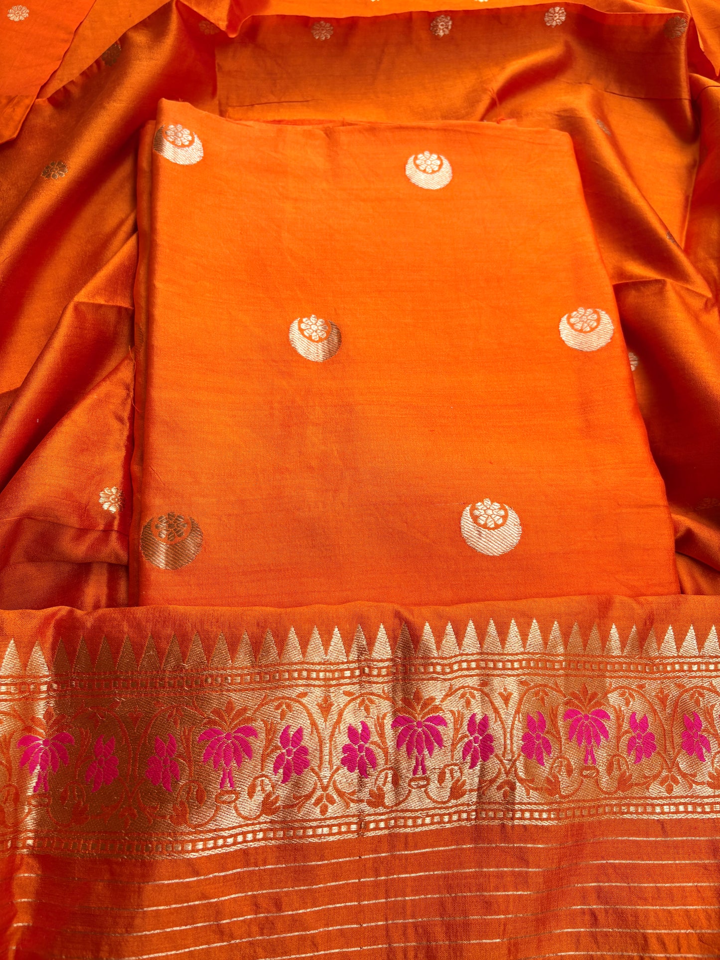 Orange raw artisan kadhwa 3 piece suit set