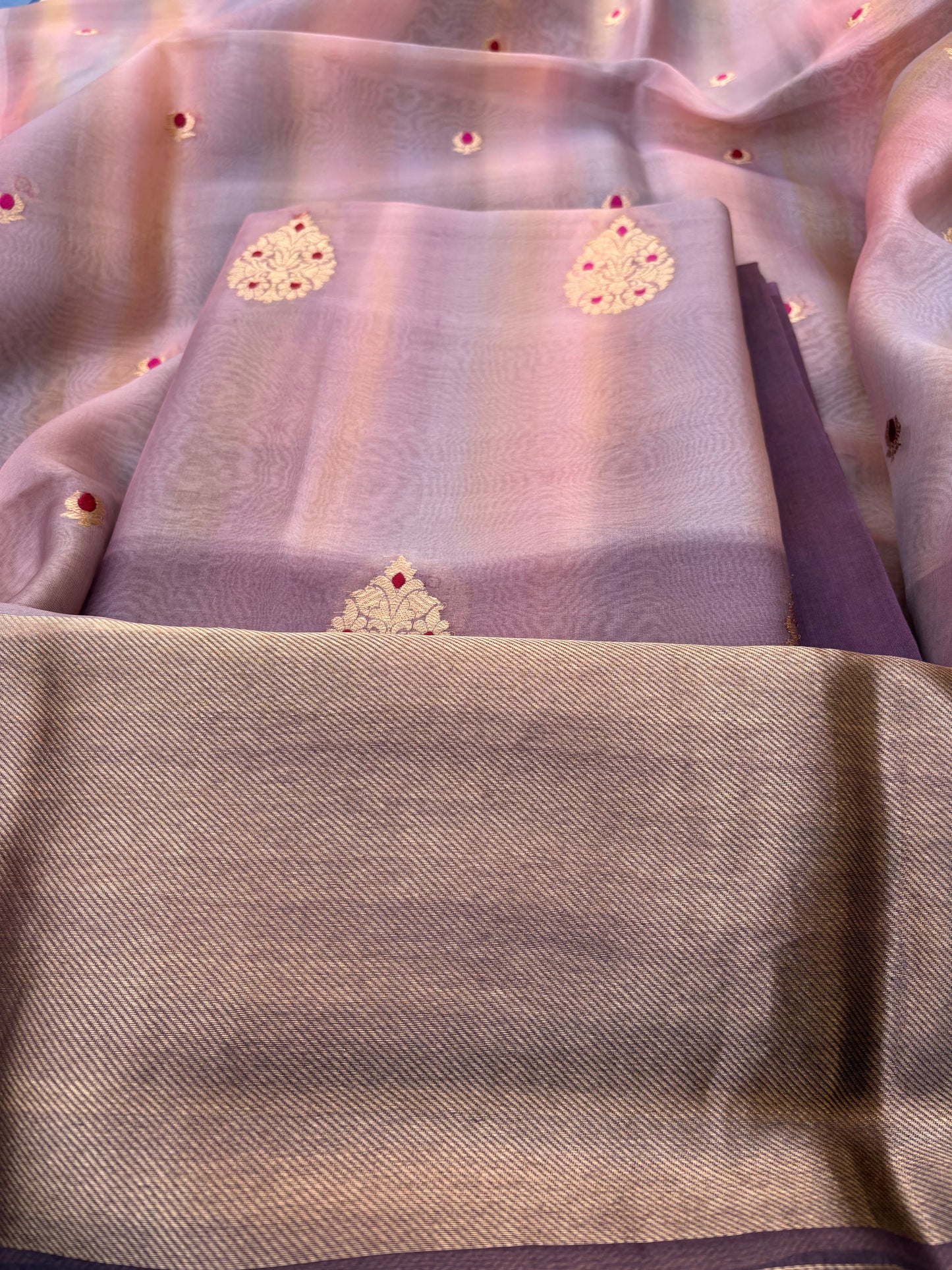 Grey lavender kora kadhwa meenadar silk suit set