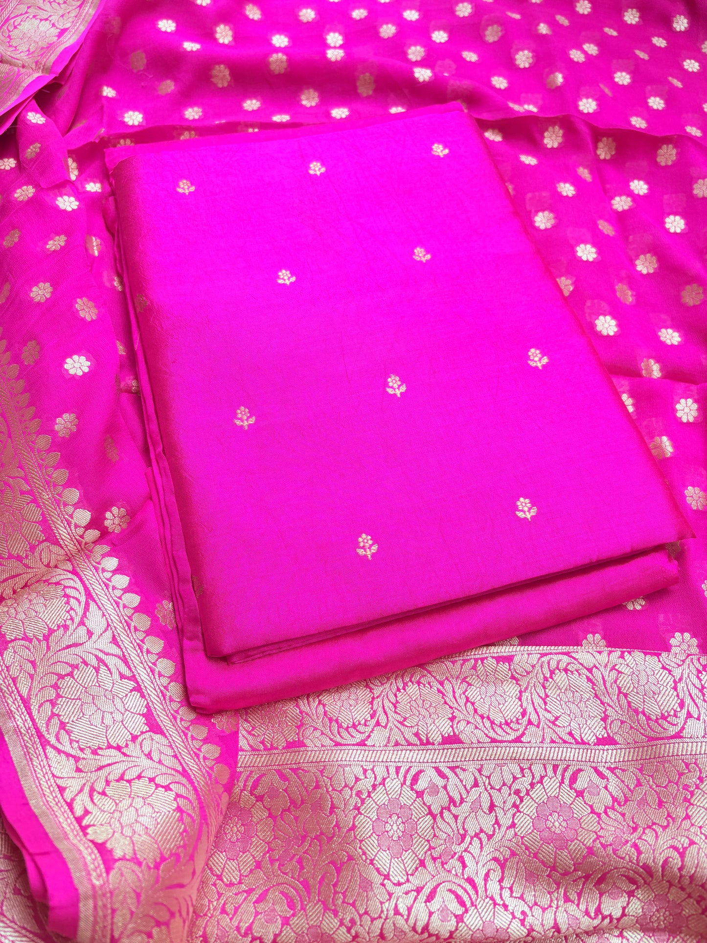 Pink Chiniya silk kurta, bottom and Khaddi georgette dupatta