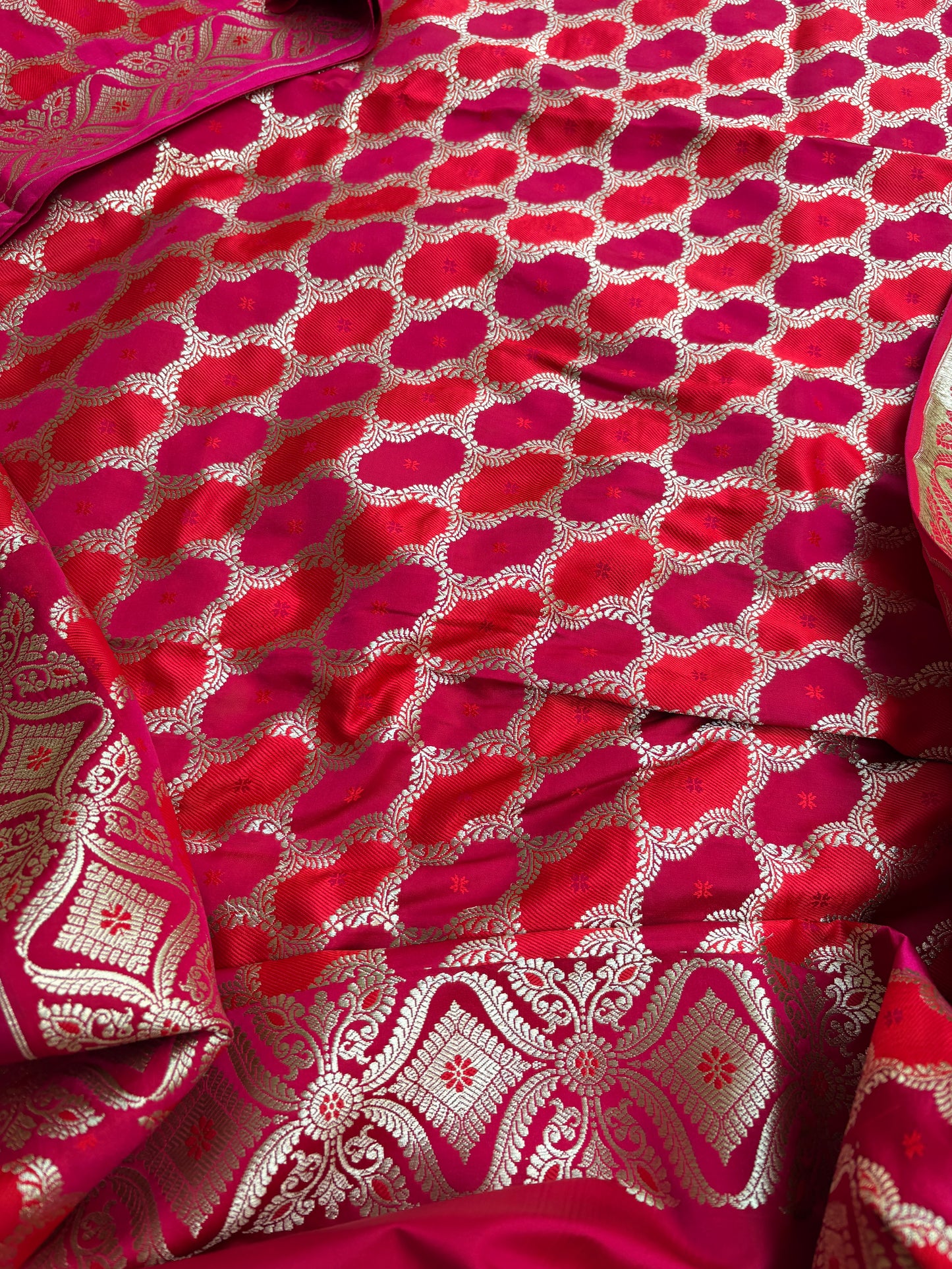 Red pink mashru silk suit set