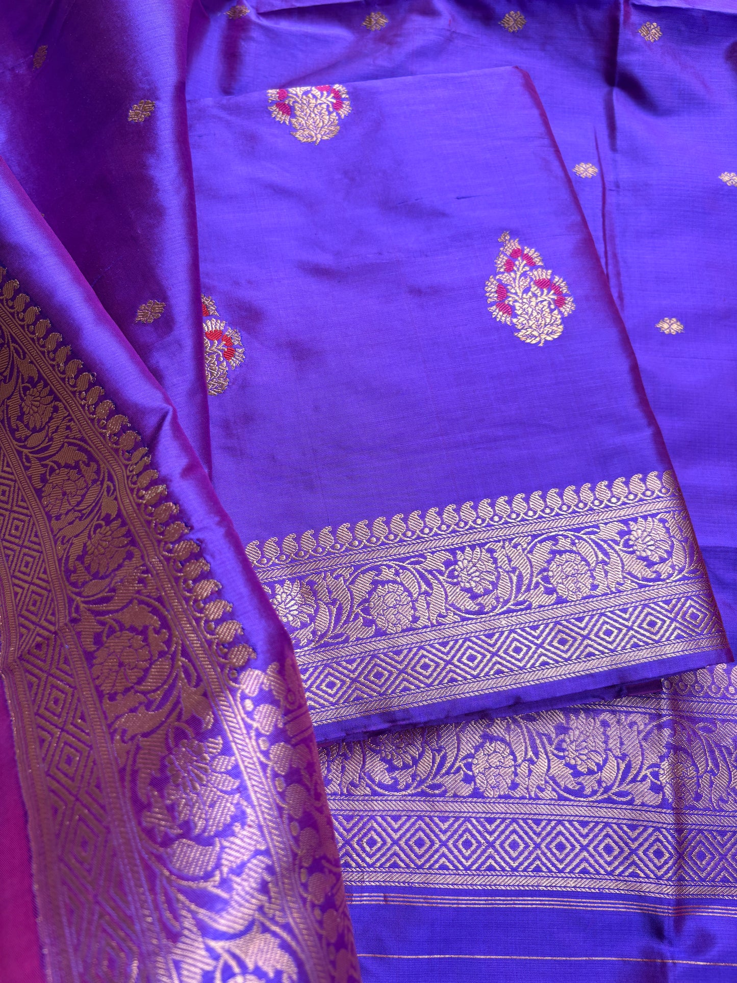 Purple dhoop chau katan silk suit set
