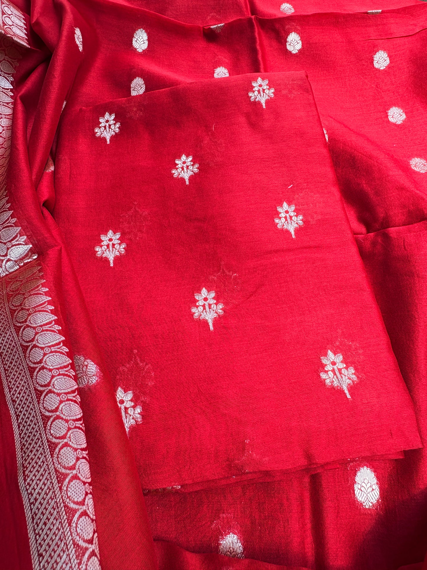Red Chanderi silk 3 piece suit set