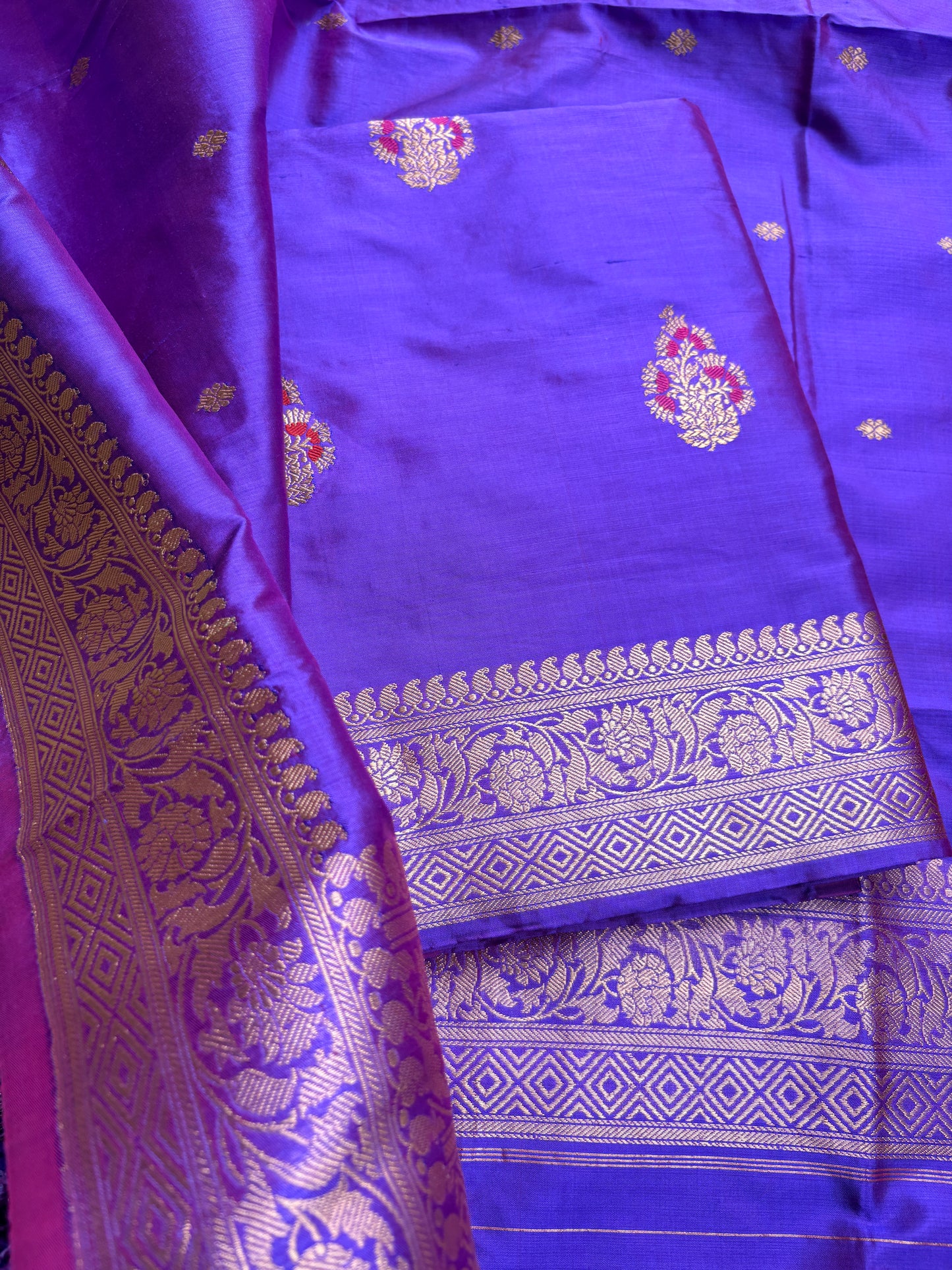 Purple dhoop chau katan silk suit set