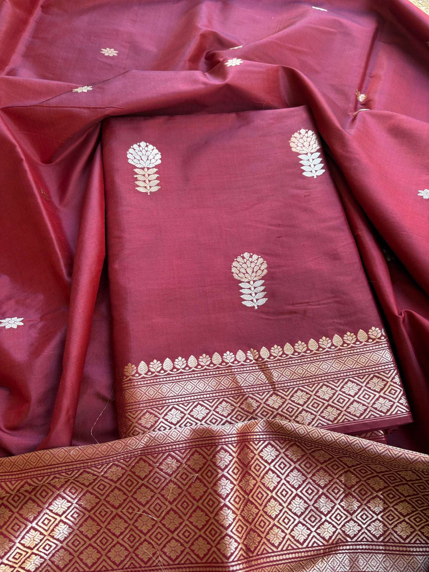 Maroon katan by katan kadhwa silk suit
