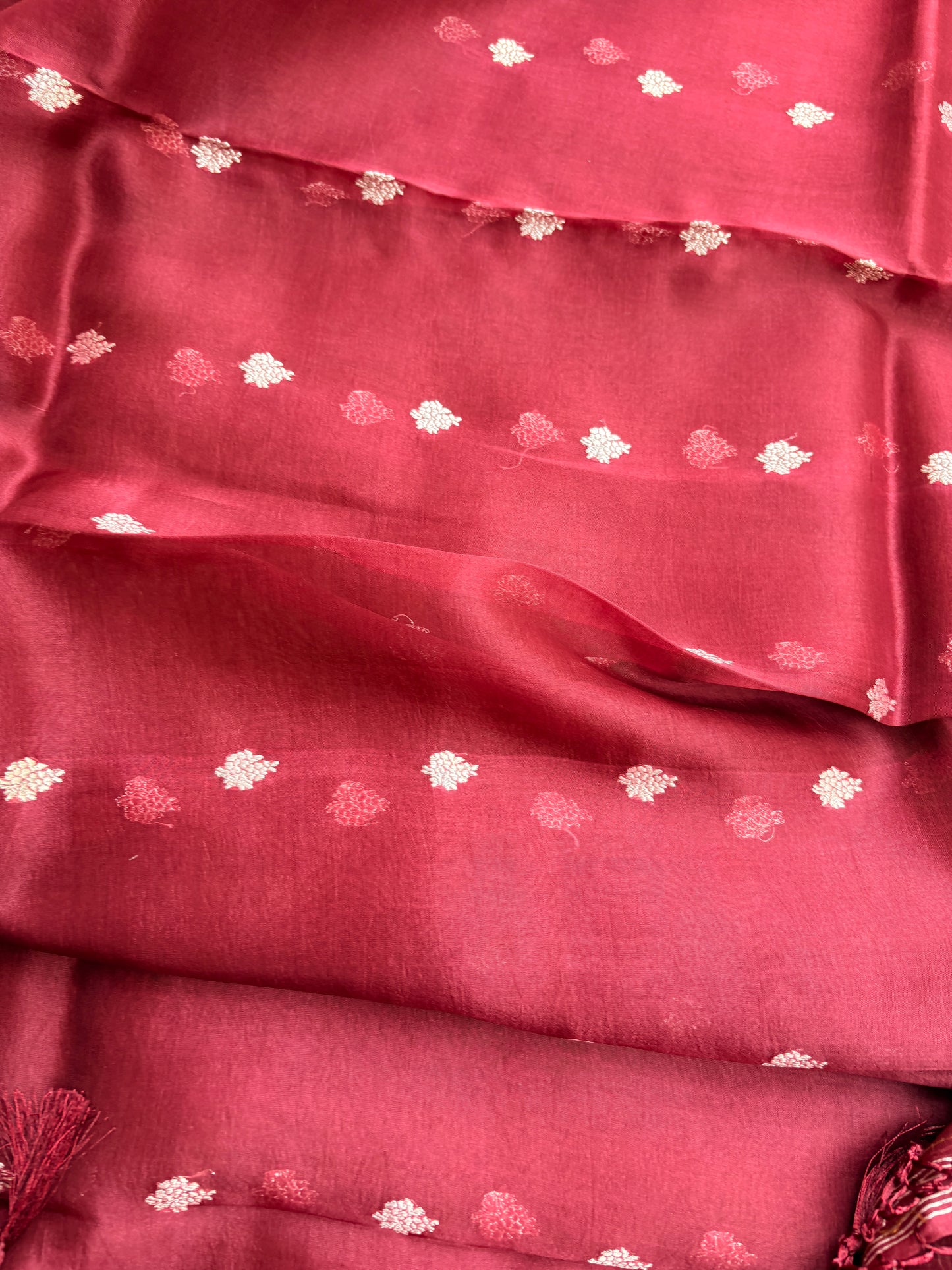 Maroon Chiniya Silk silver zari 3 piece suit set