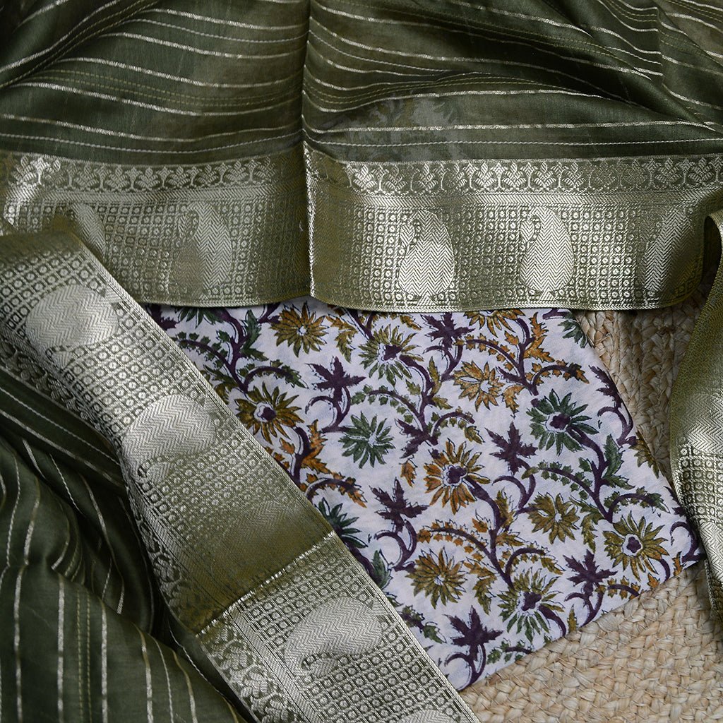Printed Chanderi silk suit with pintuck dupatta