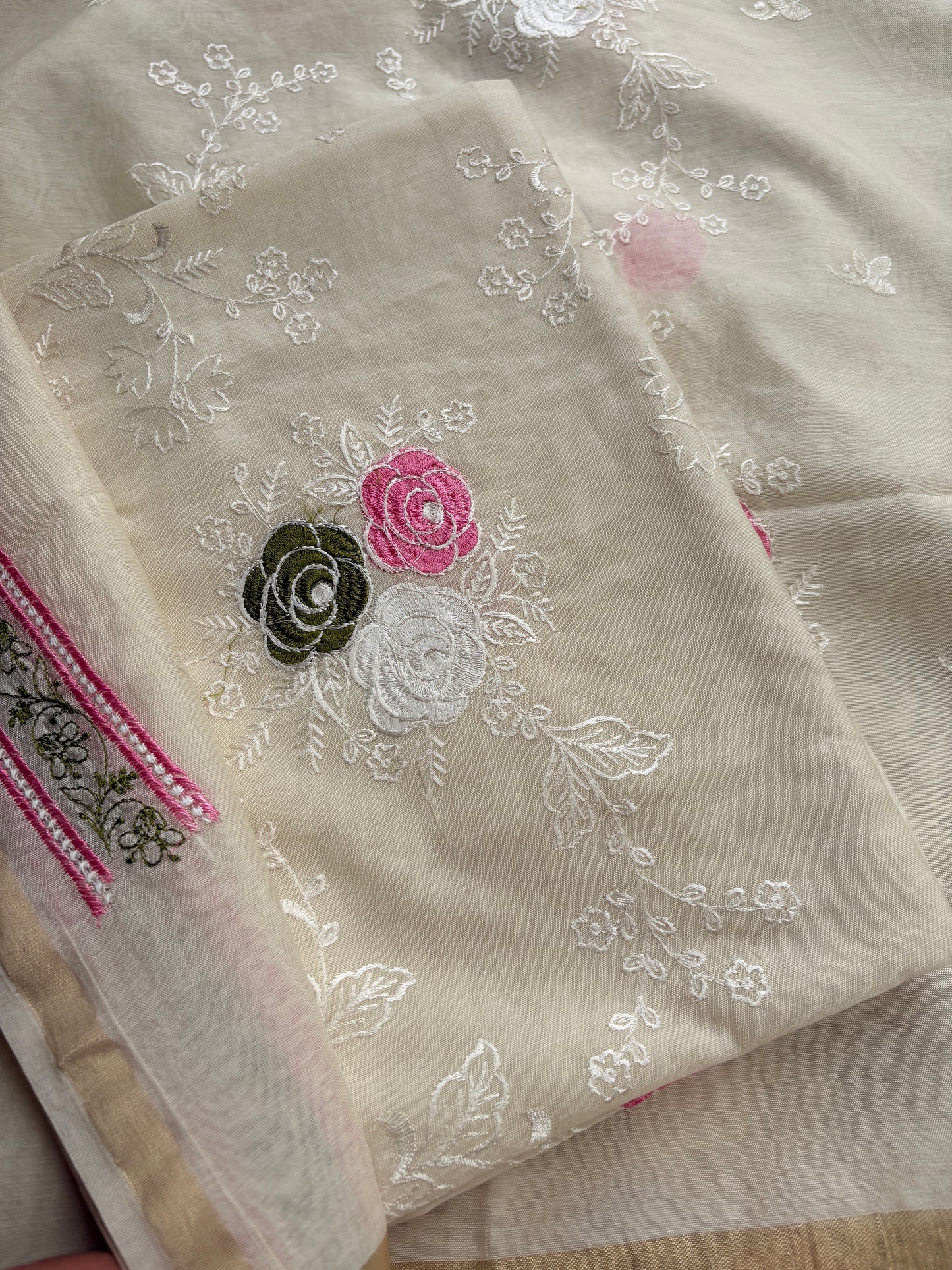 White cotton embroidered suit set