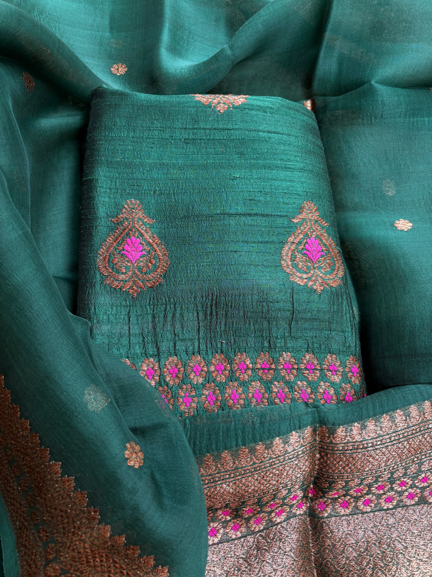 Green raw silk kadhwa suit set